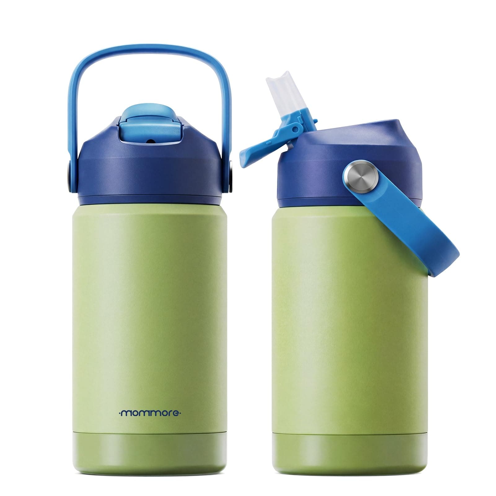 Mommore Kids Insulated Water Bottle with Soft Rubber Handle, 12oz Stainless Steel Thermos with Straw Lid, Leak Proof, Easy to Clean Design, Vacuum Small Canteen for School Boys Girls, Green-1 Pc, TickClip Tick verdict