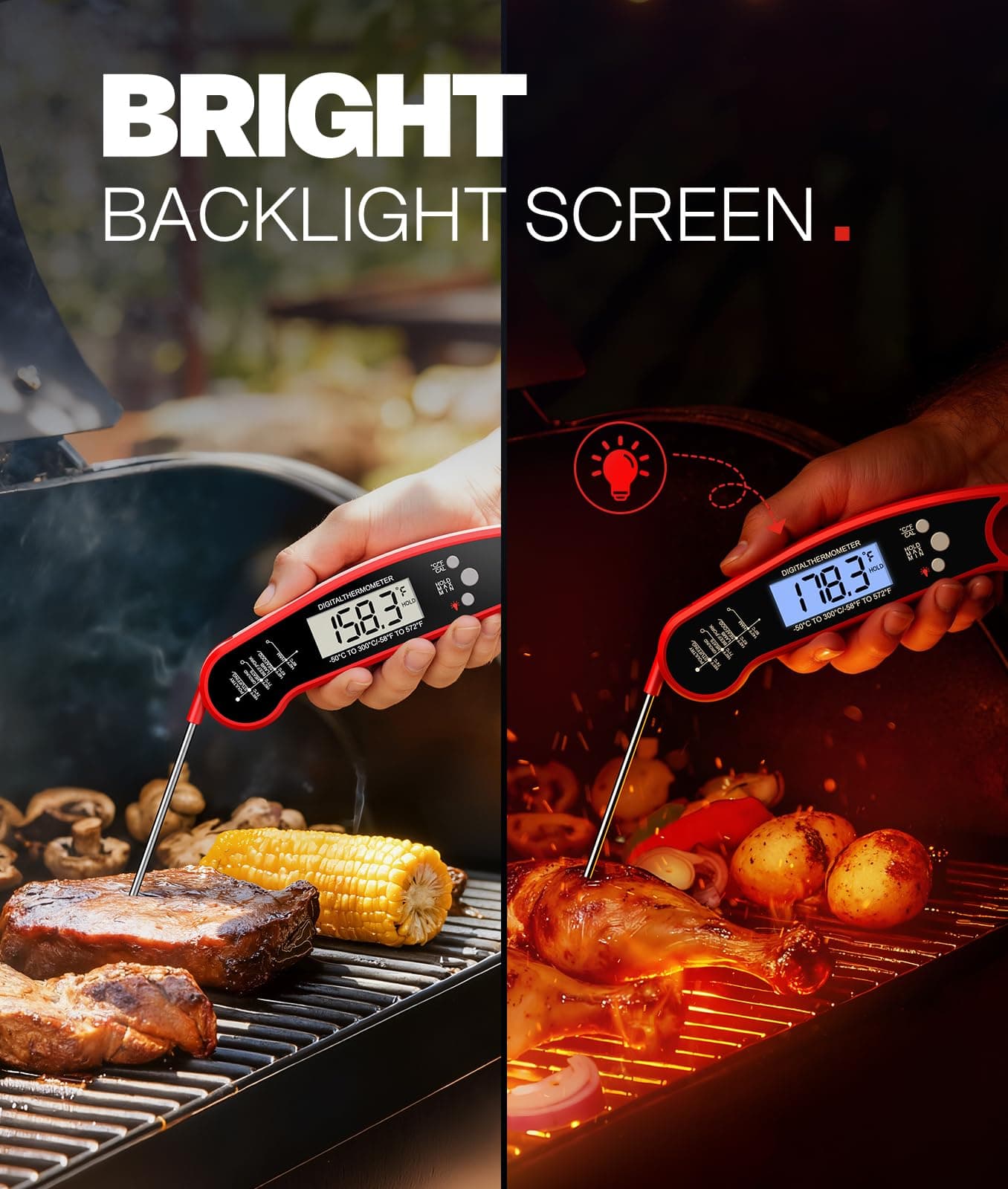 Meat Thermometer Digital – Instant Read Food Thermometer for Grilling, BBQ, Air Fryer, Smoker, Candy Making with Foldable Probe, Kitchen Gadgets, BBQ Essentials, Gift for Dad Men Husband Him, Red, view 4