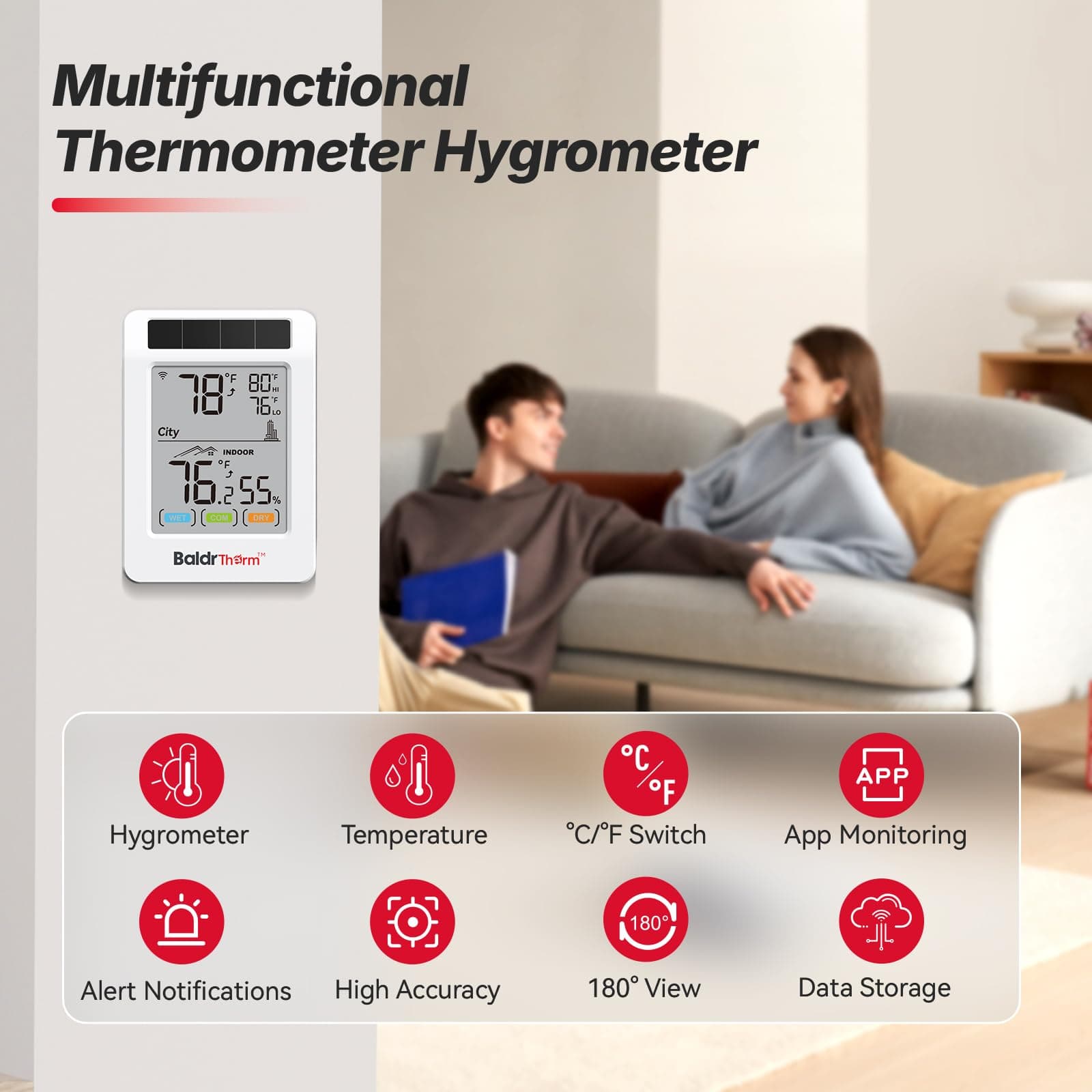 WiFi Thermometer Hygrometer, Wireless Indoor Outdoor Temperature Humidity Monitor, Solar Boost, 3.9" Large Screen, App Alerts for Home, Greenhouse, Pipe Protection, Cellar & Baby Room, view 9