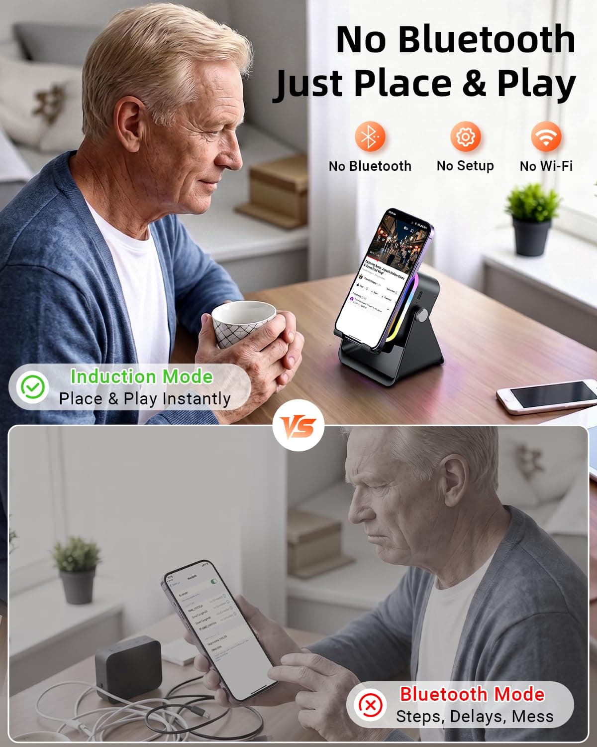 Oresoc Induction Speaker 5-in-1 Wireless Bluetooth Audio for iPhone Android, view 3