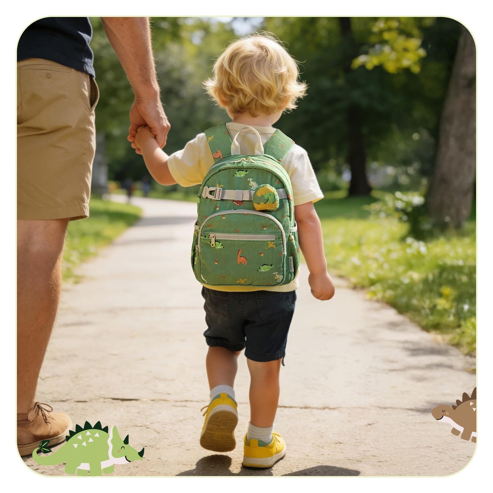 mommore Toddler Backpack for Boys 2-4, Corduroy Kids Backpack, 13" H Preschool Kindergarten Daycare School Bag Dinosaur Bookbag, view 2