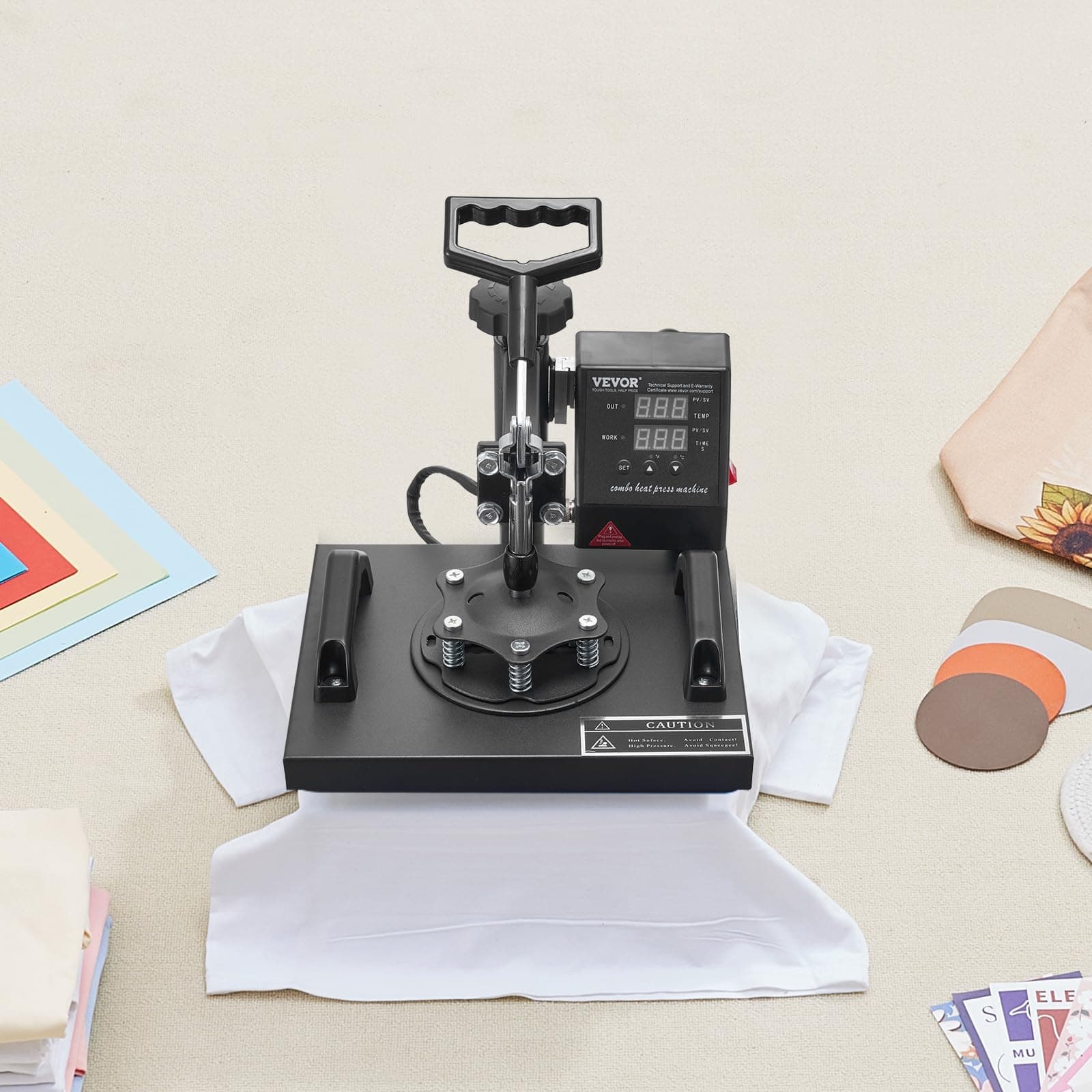 VEVOR Heat Press, 12x10in Heat Press Machine, Clamshell Sublimation Transfer Printer Fast Heat-up, Digital Precise Temperature Control, Vinyl Heat Press for T-Shirts Bags Garments Mats Puzzles, 650W, view 8