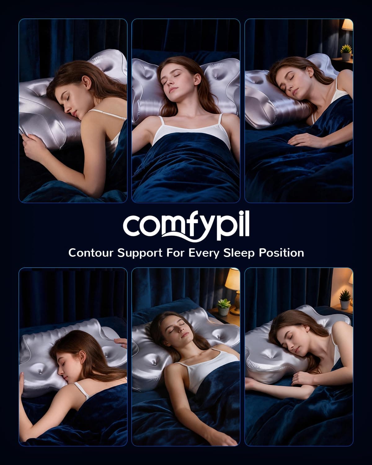 COMFYPIL Cervical Pillow for Neck Pain Relief, Ergonomic Contour Memory Foam Pillow for Side Back Stomach Sleepers, Deep Sleep Pillow for Soft Shoulder Support with Cooling Pillowcase, Grayish Purple, view 6