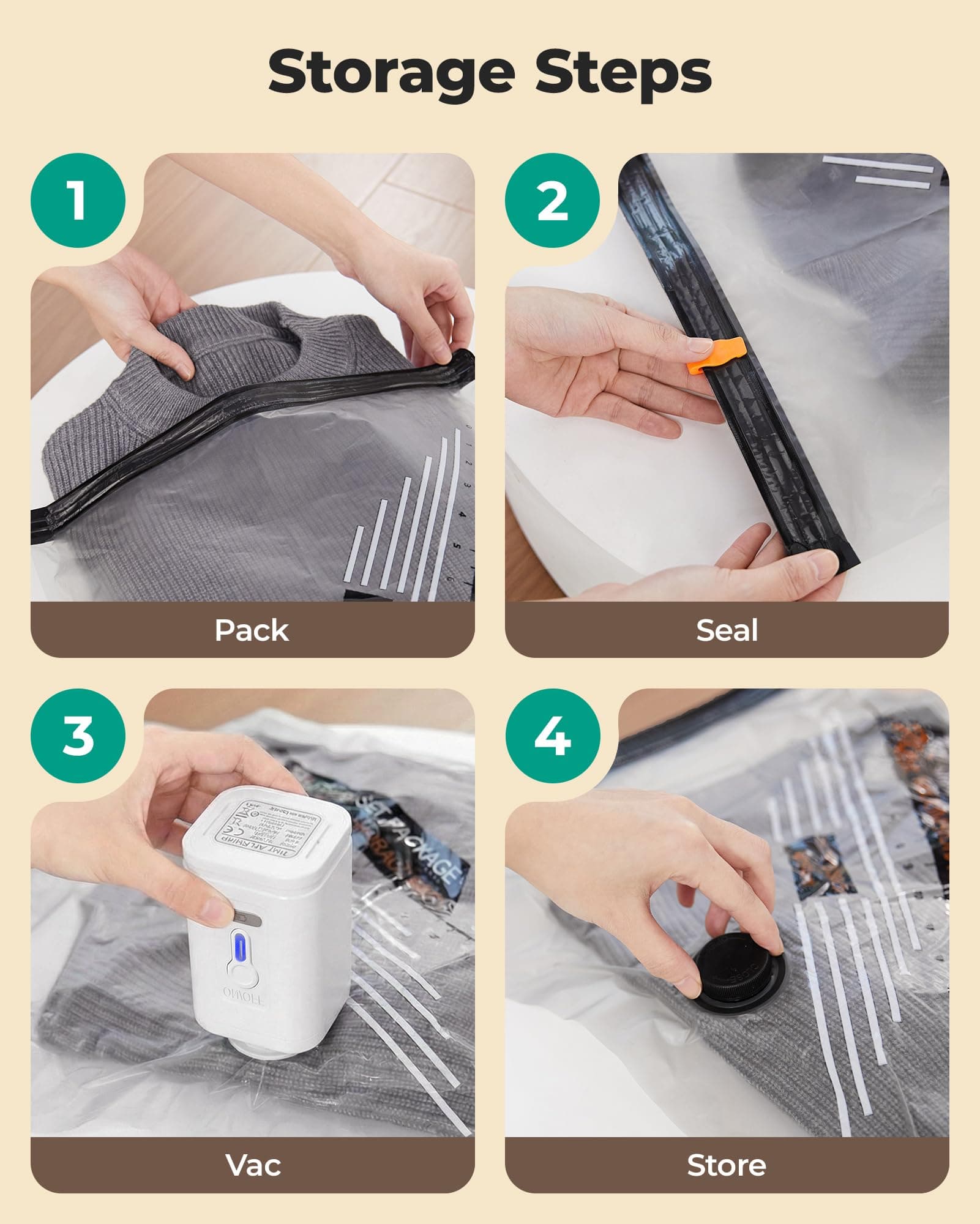 BAGSMART Travel Vacuum Bags for Suitcase & Home, 18 Pack with Wireless Pump, view 6