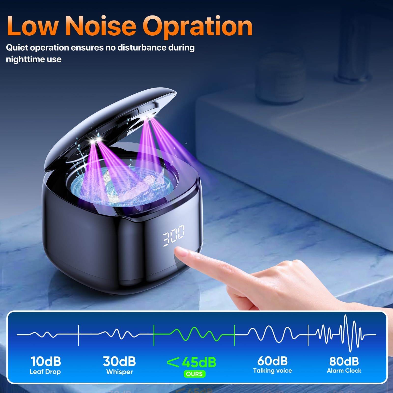 Ultrasonic Retainer Cleaner Machine, 49KHz 220ML Dental Cleaning Pod with Digital Timer, Deep Cleaning Ultrasonic Dentures Cleaner for Night Guards, Braces, Aligner, Toothbrush, Jewelry Black, view 6