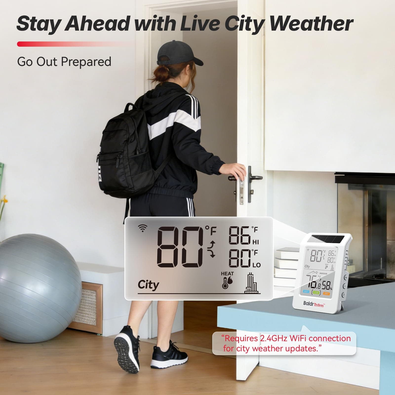 WiFi Thermometer Hygrometer, Wireless Indoor Outdoor Temperature Humidity Monitor, Solar Boost, 3.9" Large Screen, App Alerts for Home, Greenhouse, Pipe Protection, Cellar & Baby Room, view 3