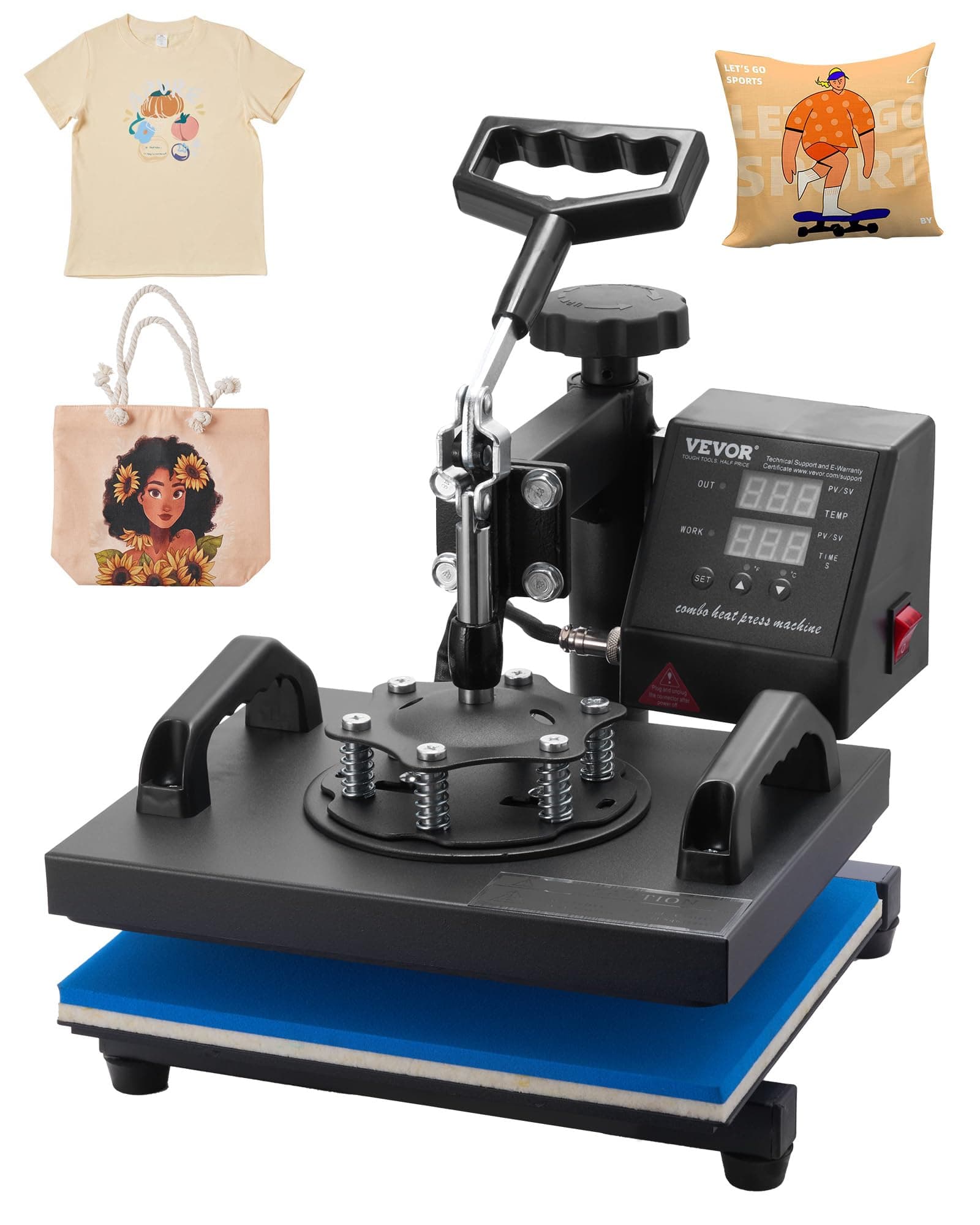 VEVOR Heat Press, 12x10in Heat Press Machine, Clamshell Sublimation Transfer Printer Fast Heat-up, Digital Precise Temperature Control, Vinyl Heat Press for T-Shirts Bags Garments Mats Puzzles, 650W, TickClip Clip verdict