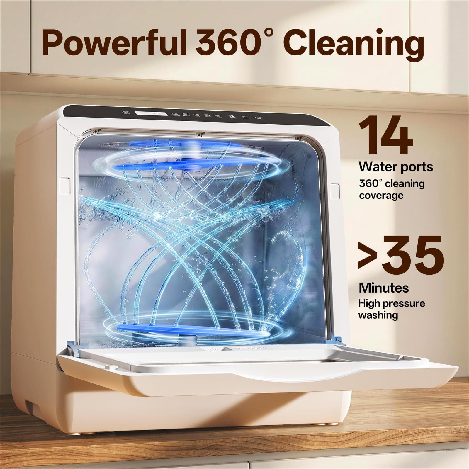 NOVETE Portable Countertop Dishwashers, Compact Dishwashers with 5L Built-in Water Tank & Inlet Hose, 5 Washing Programs, Baby Care, Air-Dry Function and LED Light for Small Apartments, view 7