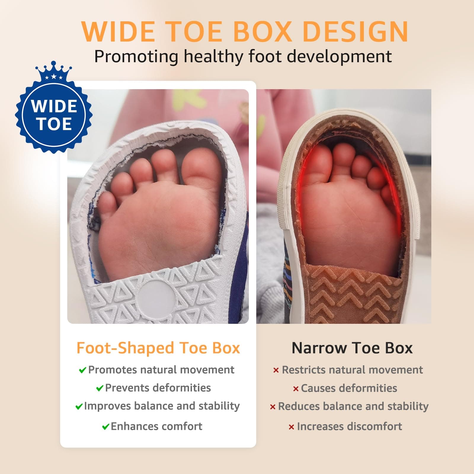 noorkiz Baby First Walking Shoes Wide Toe Box Barefoot Beige White Size 5, view 4