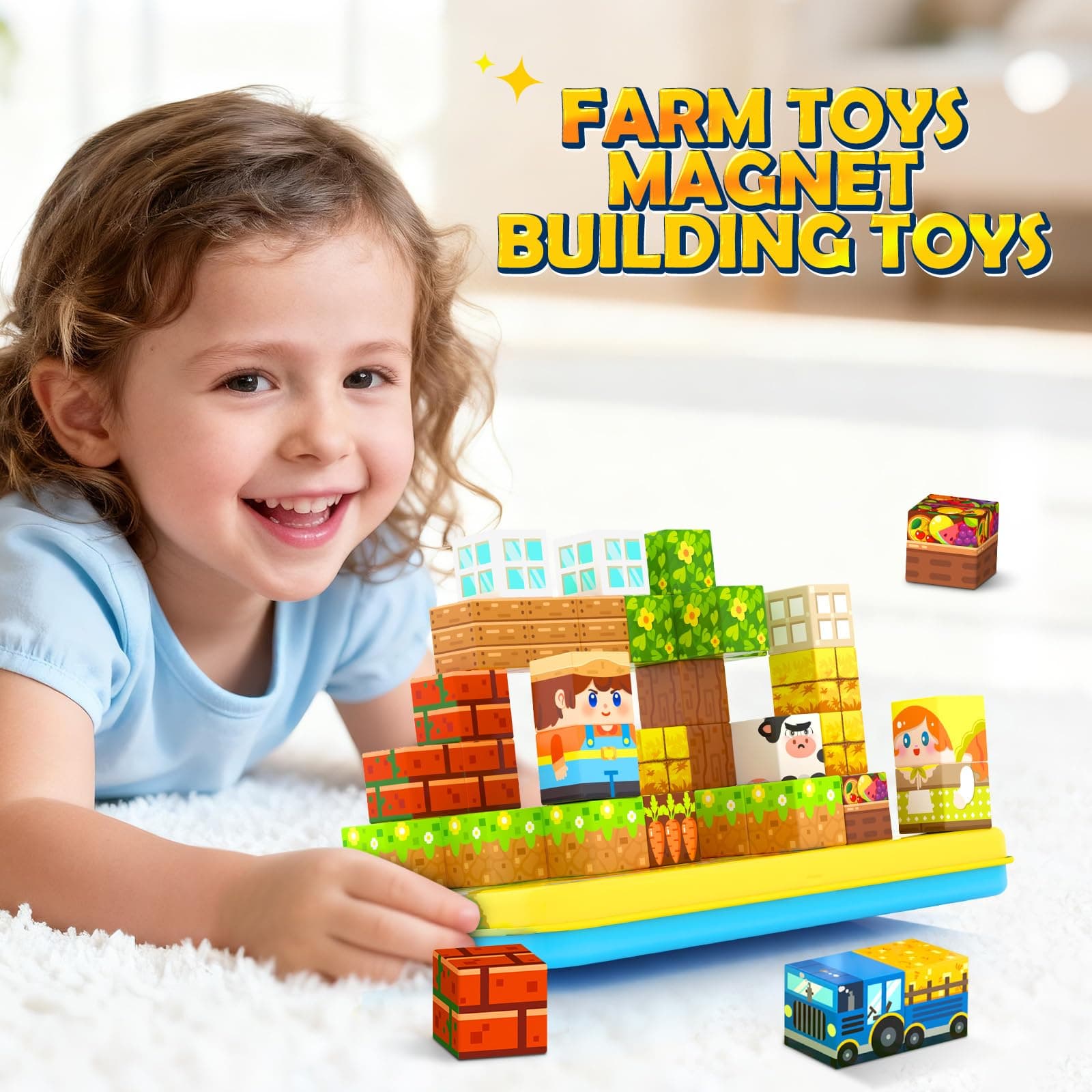 Soyee Magnetic Blocks Travel Toddler Toys Magnet Building Tiles Construction Cubes STEM Sensory Learning Farm Toys with Box Christmas Birthday Gifts for Kids Ages 3 4 5 6 7 8 Year Old Boys Girls, view 8