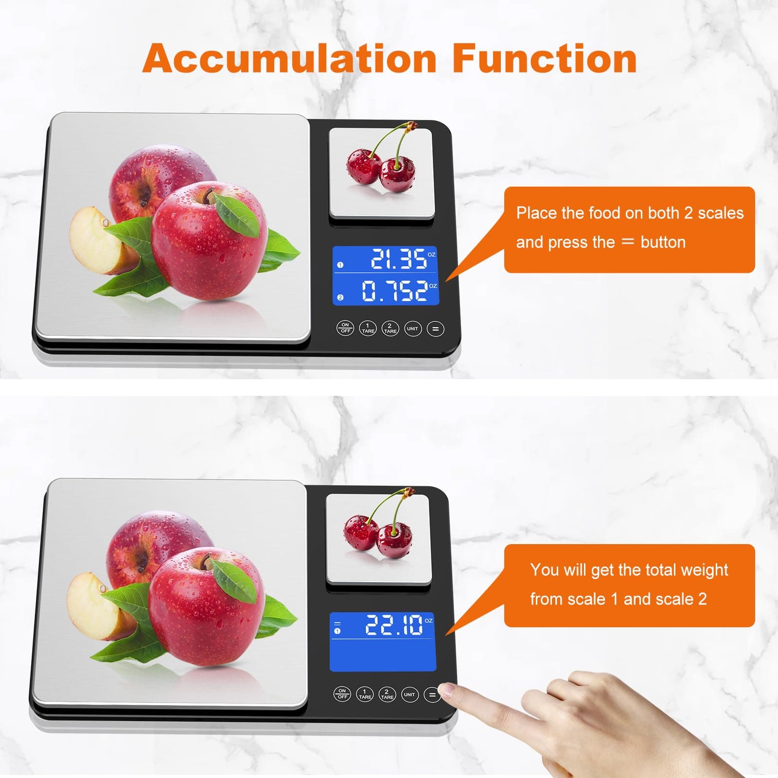 KUAIVO 0.001oz/33lbs Dual Platform Food Kitchen Scales Digital Weight Grams and Ounces, Two Precisions Kitchen Scale for Sourdough Bread, Baking and Cooking with 7 Units Tare, Accumulation Functions, view 7