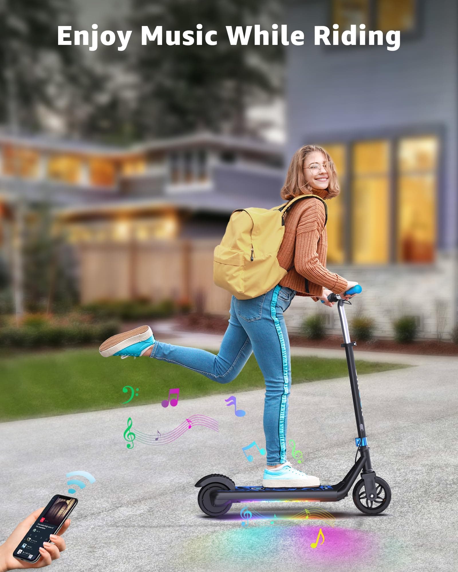 Gyroor Electric Scooter for Kids, E-Throttle 150W Motor LED Display, H30Max-Blue, view 4