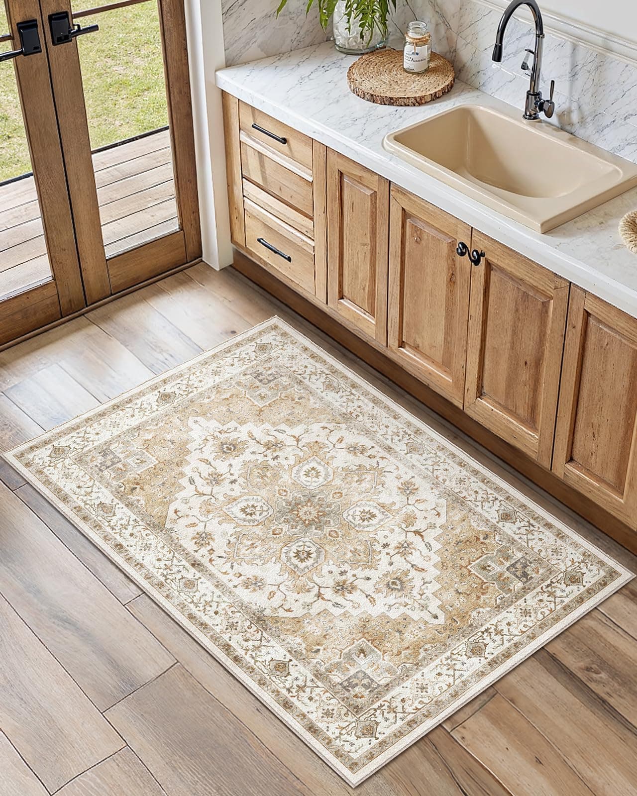 AMADA HOMEFURNISHING 2x3 Washable Area Rug, Low-Profile Entryway Rug with Non-Slip Backing & Durable Edge Binding, Vintage Rug Pattern, Small Rugs for Entryway, Kitchen & Living Room, view 7