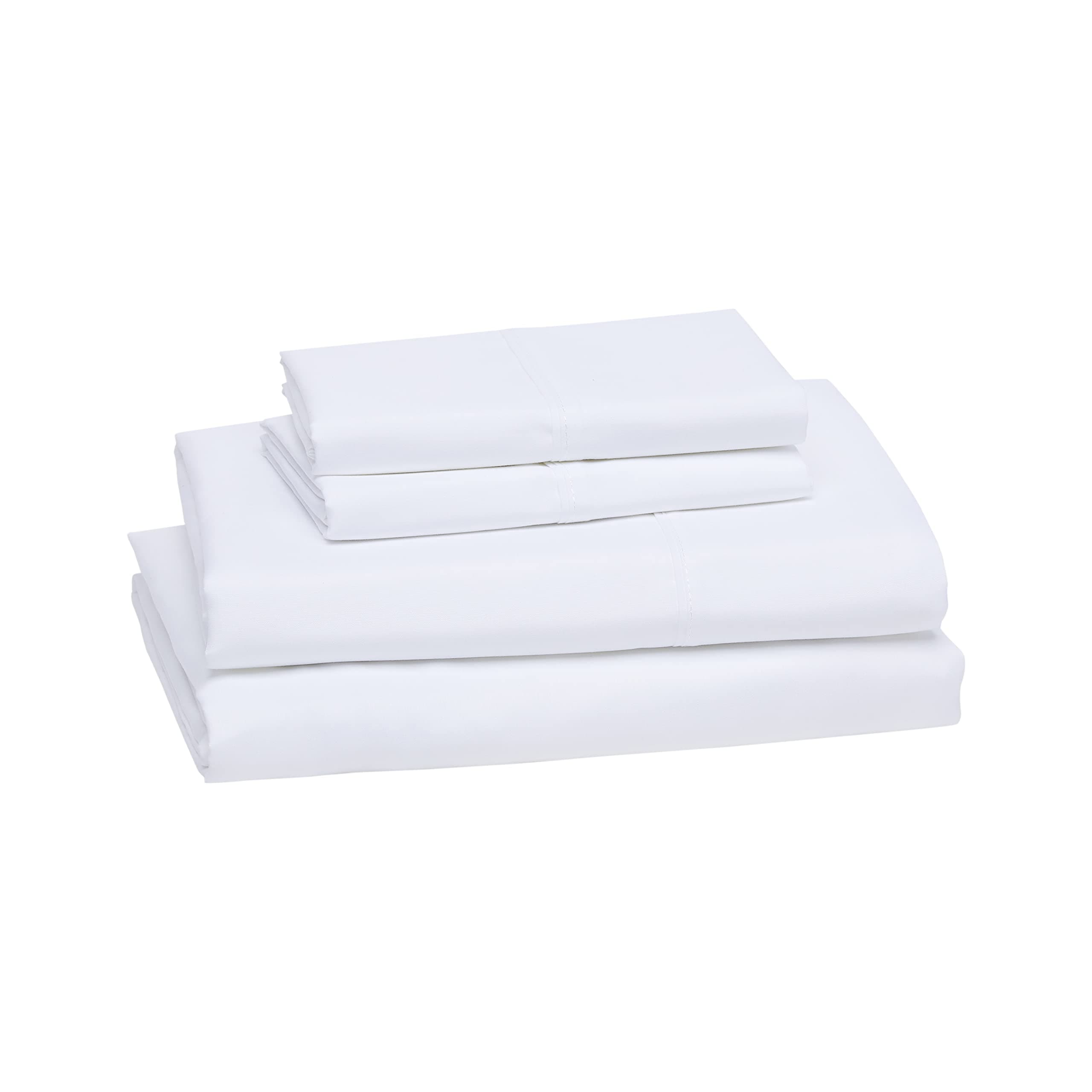 Amazon Basics Lightweight Super Soft Breathable Wrinkle-Resistant Microfiber 4-Piece Bed Sheet Set with 14-Inch Deep Pockets, Queen, Bright White, Solid, view 3