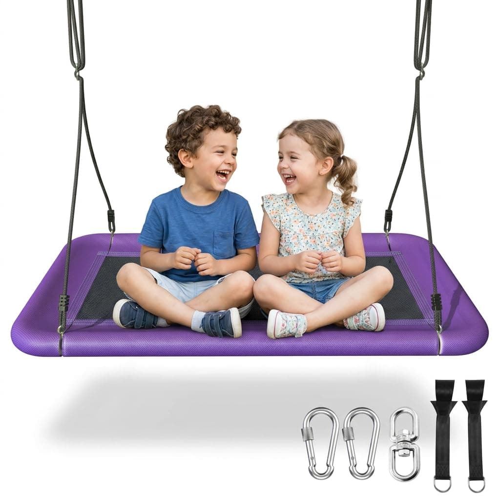 Everyfun Tree Swing for Kids and Adults, 60" Waterproof Rectangle Platform Swing, 700lbs Heavy Duty with Adjustable Straps, Purple, TickClip Tick verdict