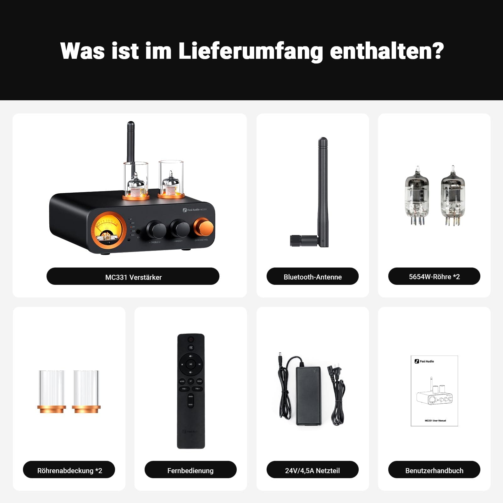 Fosi Audio MC331 Röhrenvollverstärker mit DAC, 2 Kanal Heim Stereo Audio Verstärker für HiFi Regallautsprecher/3,5mm Kopfhörer, Retro VU-Messer Vorverstärker mit Bluetooth und USB/Opt/Coax/RCA, view 7