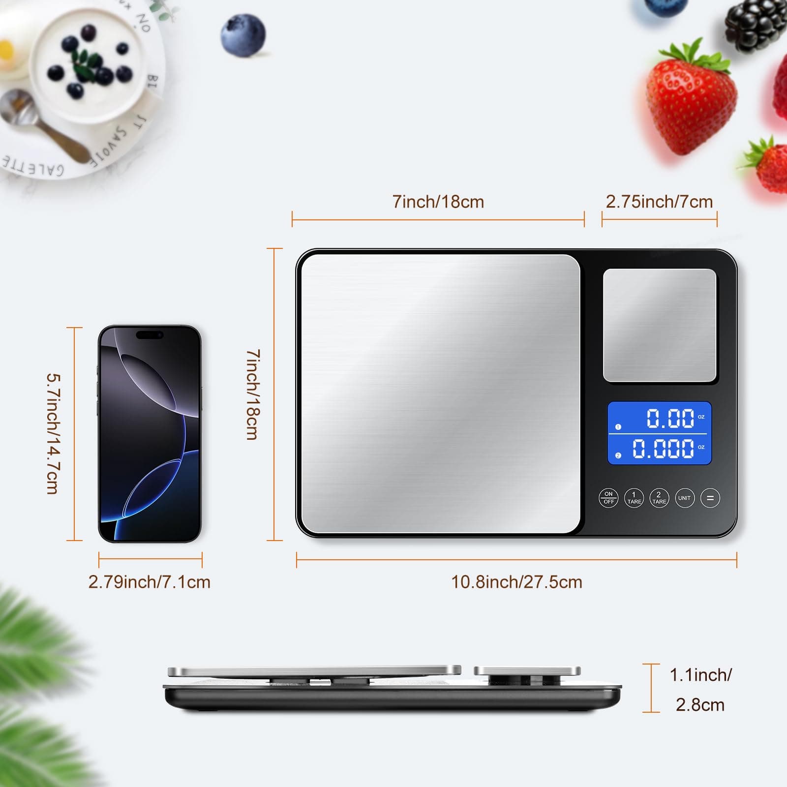 KUAIVO 0.001oz/33lbs Dual Platform Food Kitchen Scales Digital Weight Grams and Ounces, Two Precisions Kitchen Scale for Sourdough Bread, Baking and Cooking with 7 Units Tare, Accumulation Functions, view 8