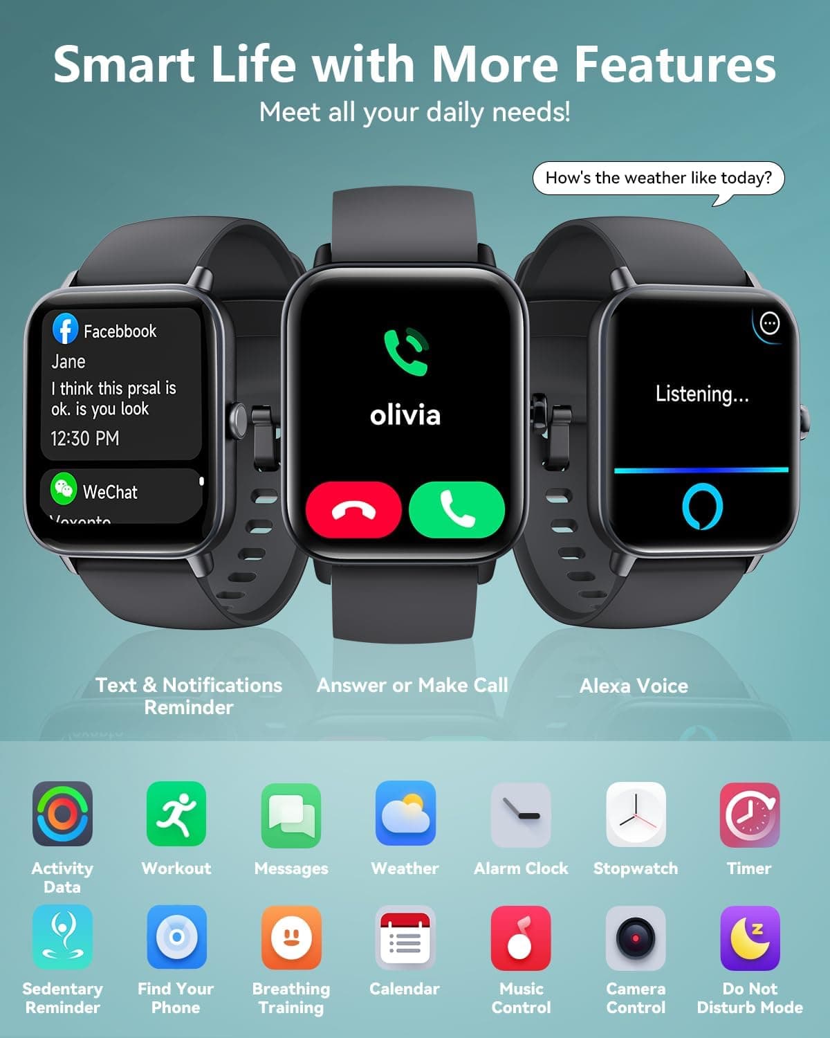 Quican Smart Watches for Women/Men, 2 Bands, Compatible for Android iPhone, view 6