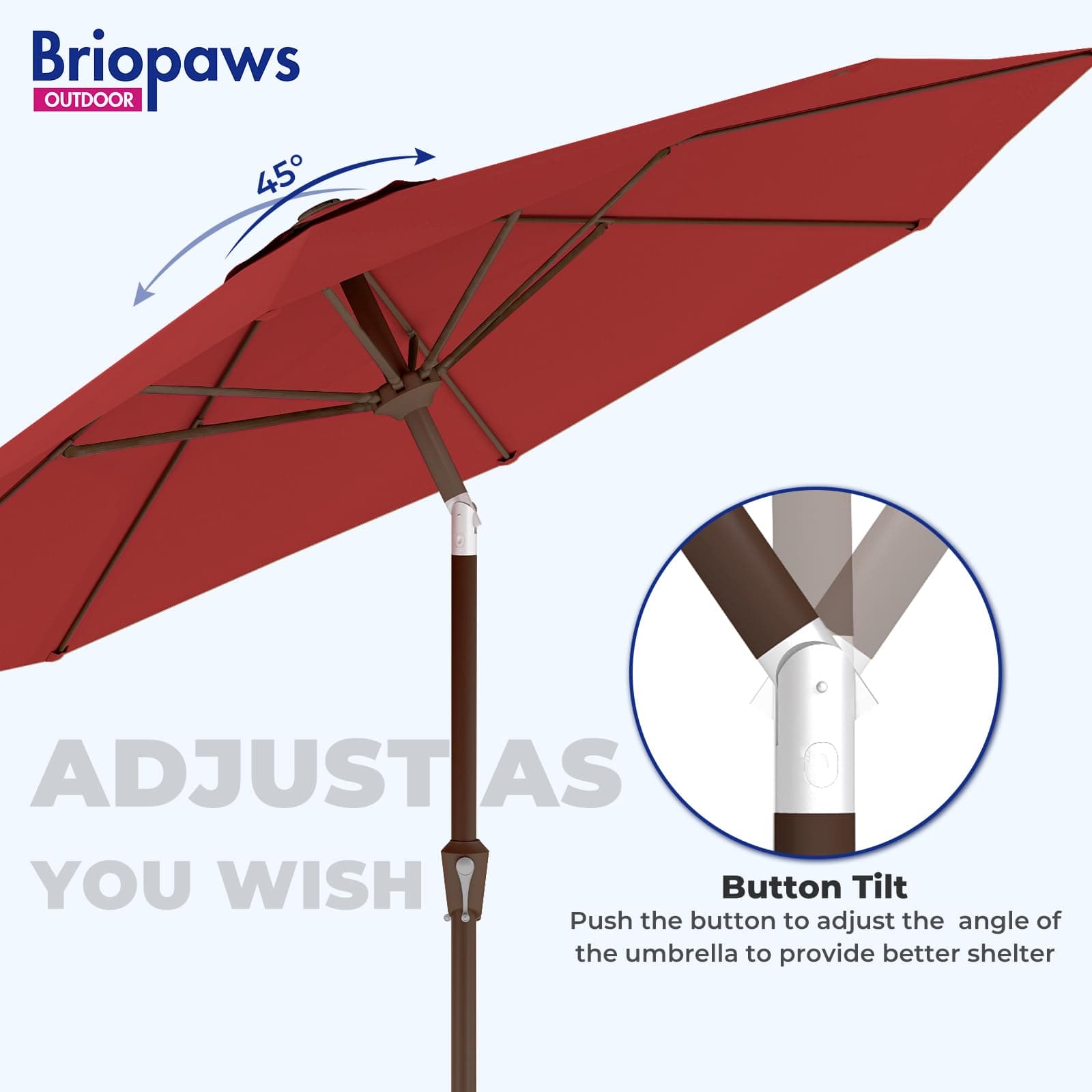 BRIOPAWS 9FT-Patio-Umbrella w/Push Button Tilt & Crank | Red, view 2