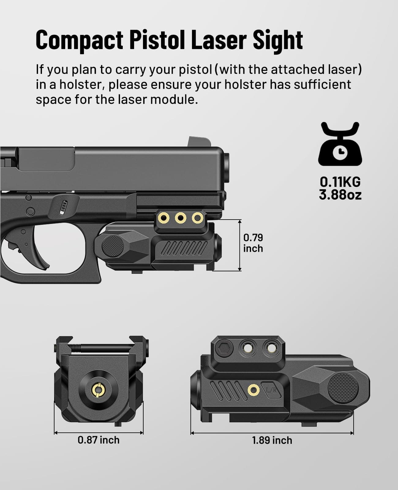 EZshoot Laser Sight for Pistol, Sub Compact Red Small Laser for Handgun, view 3