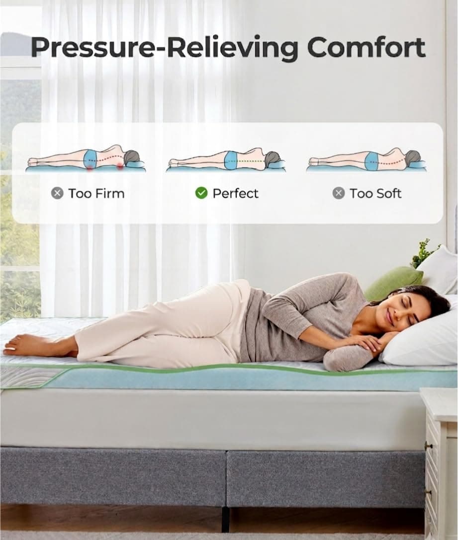PERLECARE Queen Mattress Topper, 3 Inch Dual Layer Gel Memory Foam Bed Topper with Bamboo Cover, Medium Firm Support for Pressure Relief, Removable Washable Cover, Non-Slip Design, view 5
