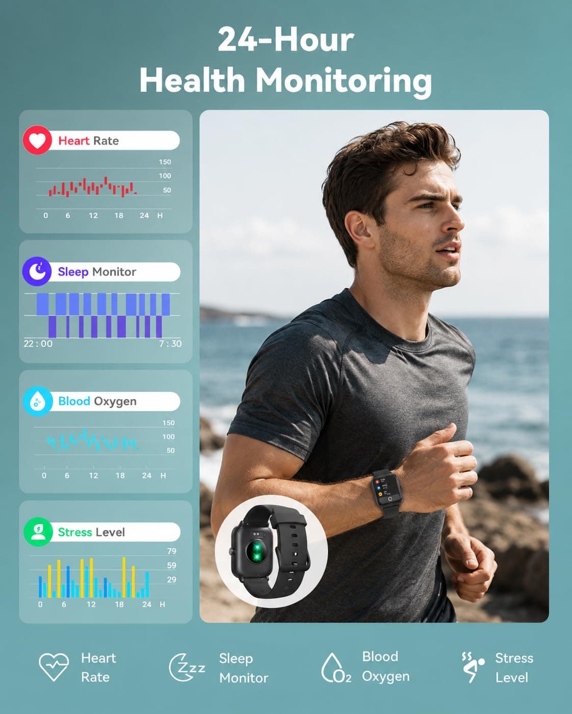 Quican Smart Watches for Women/Men, 2 Bands, Compatible for Android iPhone, view 4
