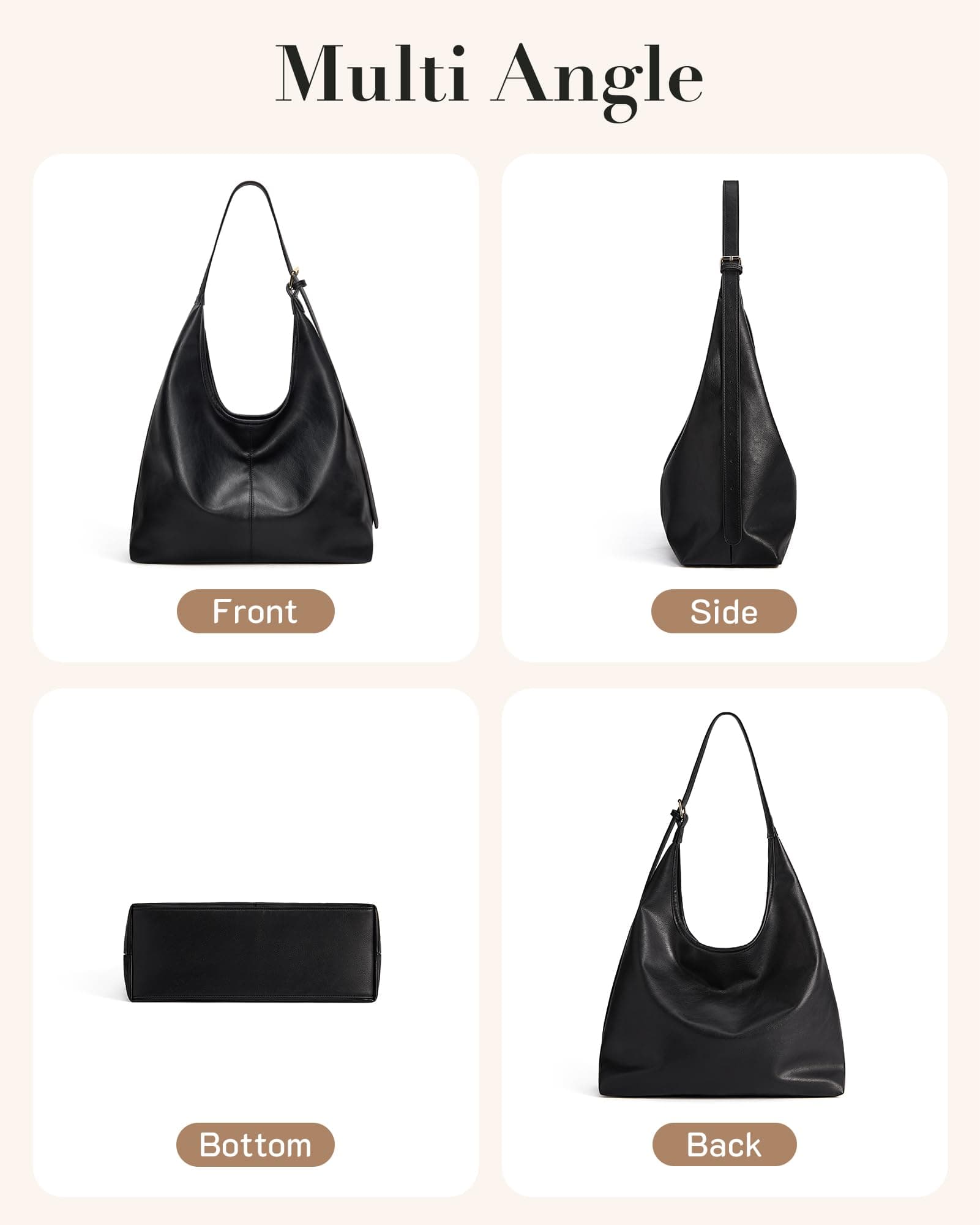 Missnine Hobo Bags Purses for Women, Soft Shoulder Bag Vegan Leather Tote Crossbody Purse Ladies Slouchy Handbag with Pouch, Coffee, view 7