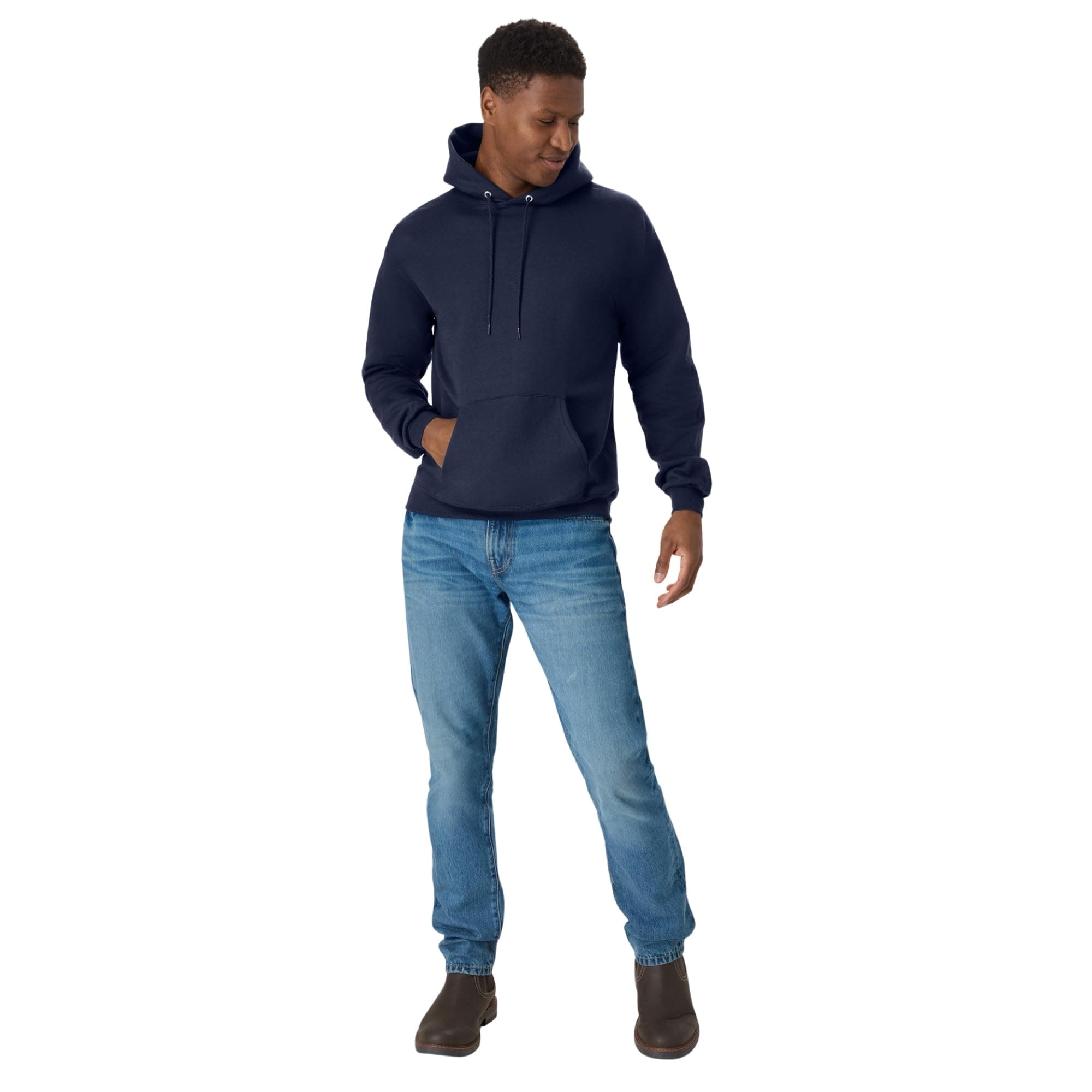 Hanes Men's Pullover EcoSmart Hooded Sweatshirt, Navy, Large, view 5
