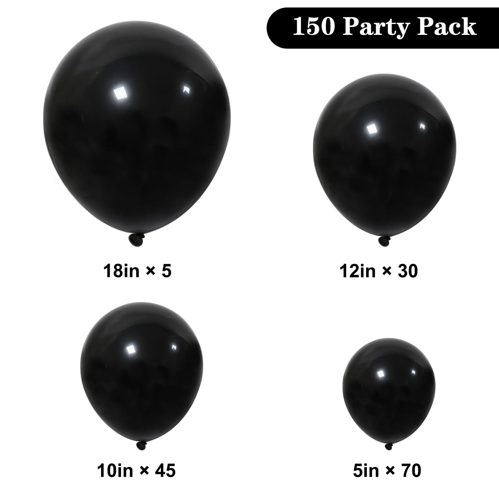 APLANET 150pcs Black Balloons Different Sizes 18 12 10 5 Inch, Latex Balloons for Black Themed Birthday Wedding Baby Shower Party, Black History Month, Grad Anniversary Supplies, Arch Kit Decoration, view 2