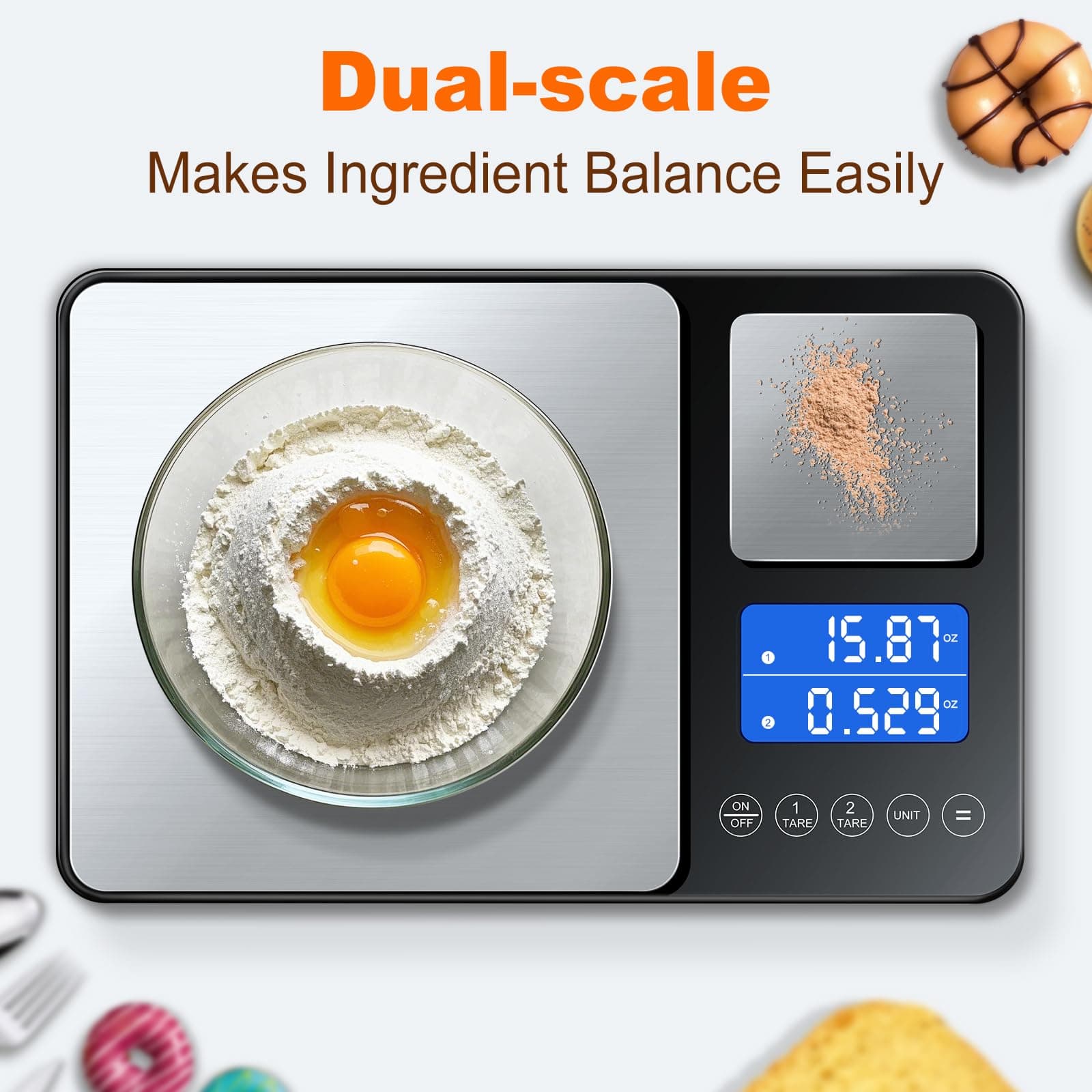 KUAIVO 0.001oz/33lbs Dual Platform Food Kitchen Scales Digital Weight Grams and Ounces, Two Precisions Kitchen Scale for Sourdough Bread, Baking and Cooking with 7 Units Tare, Accumulation Functions, view 2