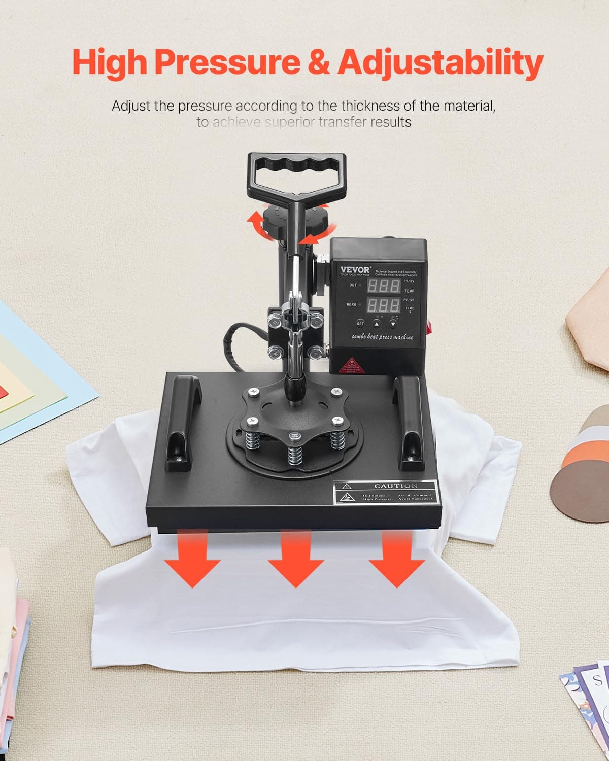 VEVOR Heat Press, 12x10in Heat Press Machine, Clamshell Sublimation Transfer Printer Fast Heat-up, Digital Precise Temperature Control, Vinyl Heat Press for T-Shirts Bags Garments Mats Puzzles, 650W, view 5