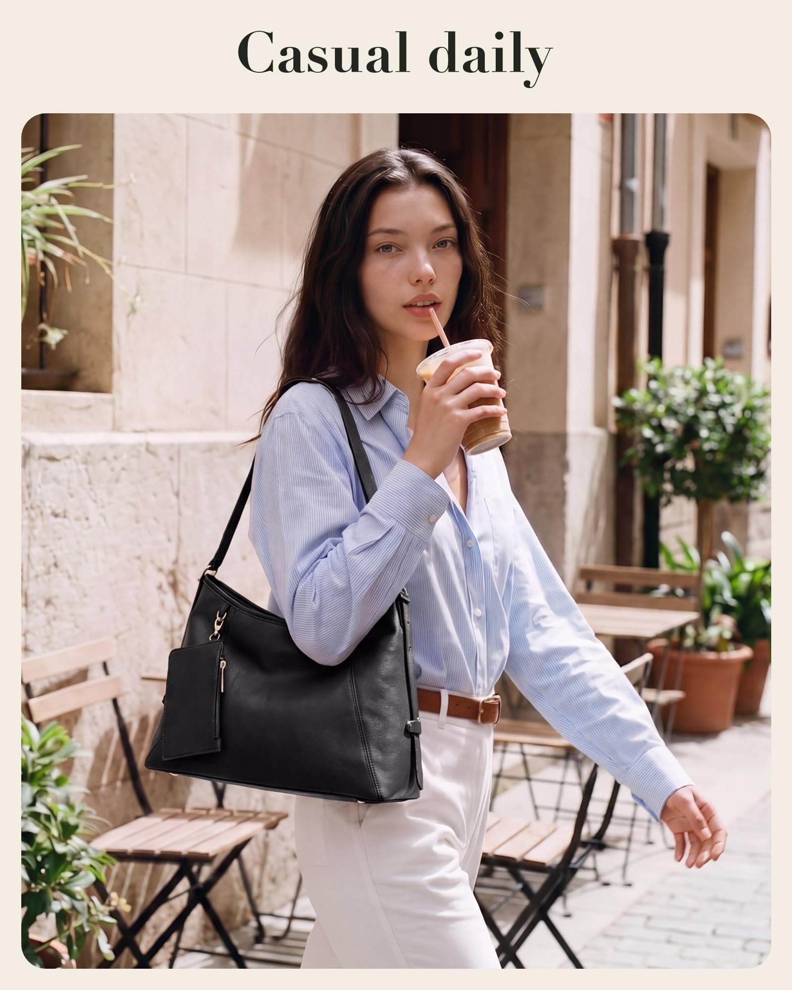 Missnine Hobo Bag for Women PU Leather Purses with Small Pouch, Multi-pocket Crossbody Handbags with Zipper, Everyday & Travel Ladies Chic Shoulder Bags Comfortable Adjustable Strap Tote Purse,Coffee, view 9