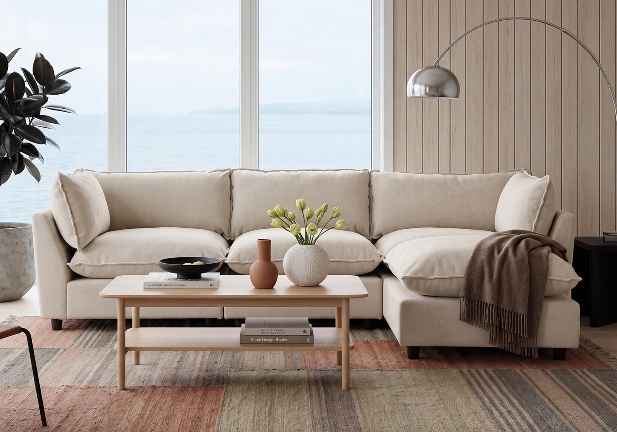 Iroomy Modular Sectional Sofa, Oversized Chenille Cloud Couch, Deep Comfy Seat, 4-Seater Sofas Couches for Living Room, Beige, Round Feet, TickClip Clip verdict