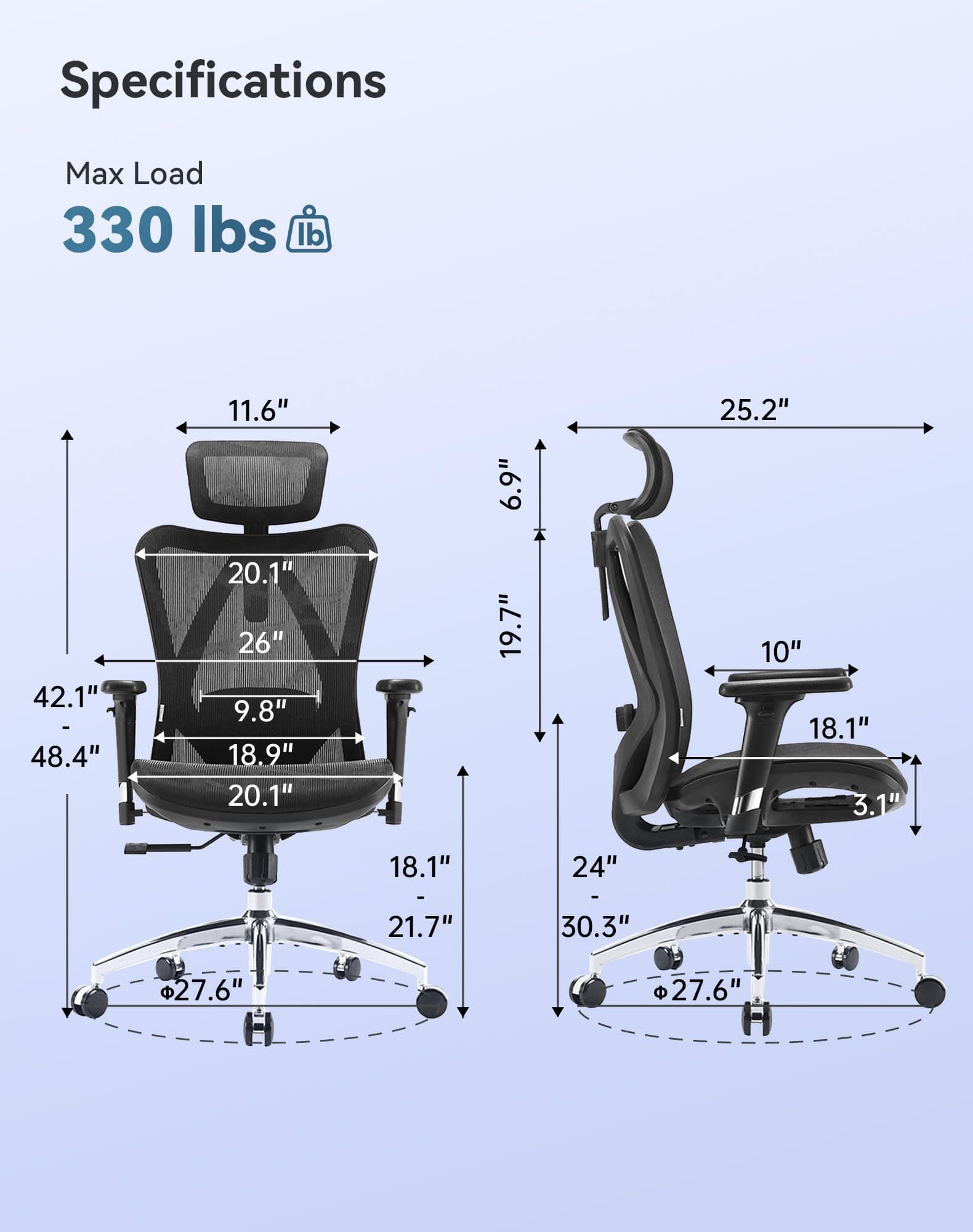 SIHOO M57 Ergonomic Office Chair, Mesh Back Desk Chair with 3D Armrests, view 4