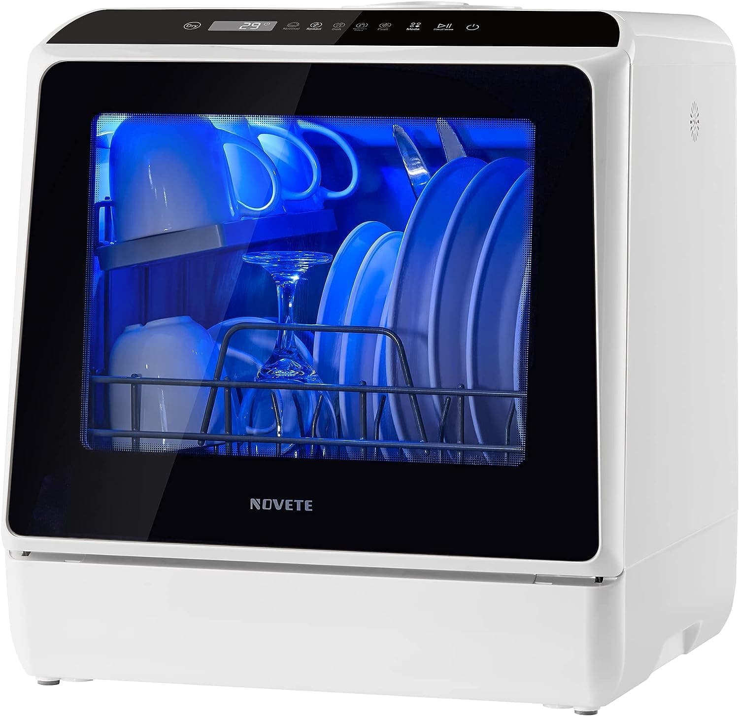 NOVETE Portable Countertop Dishwashers, Compact Dishwashers with 5L Built-in Water Tank & Inlet Hose, 5 Washing Programs, Baby Care, Air-Dry Function and LED Light for Small Apartments, TickClip Tick verdict