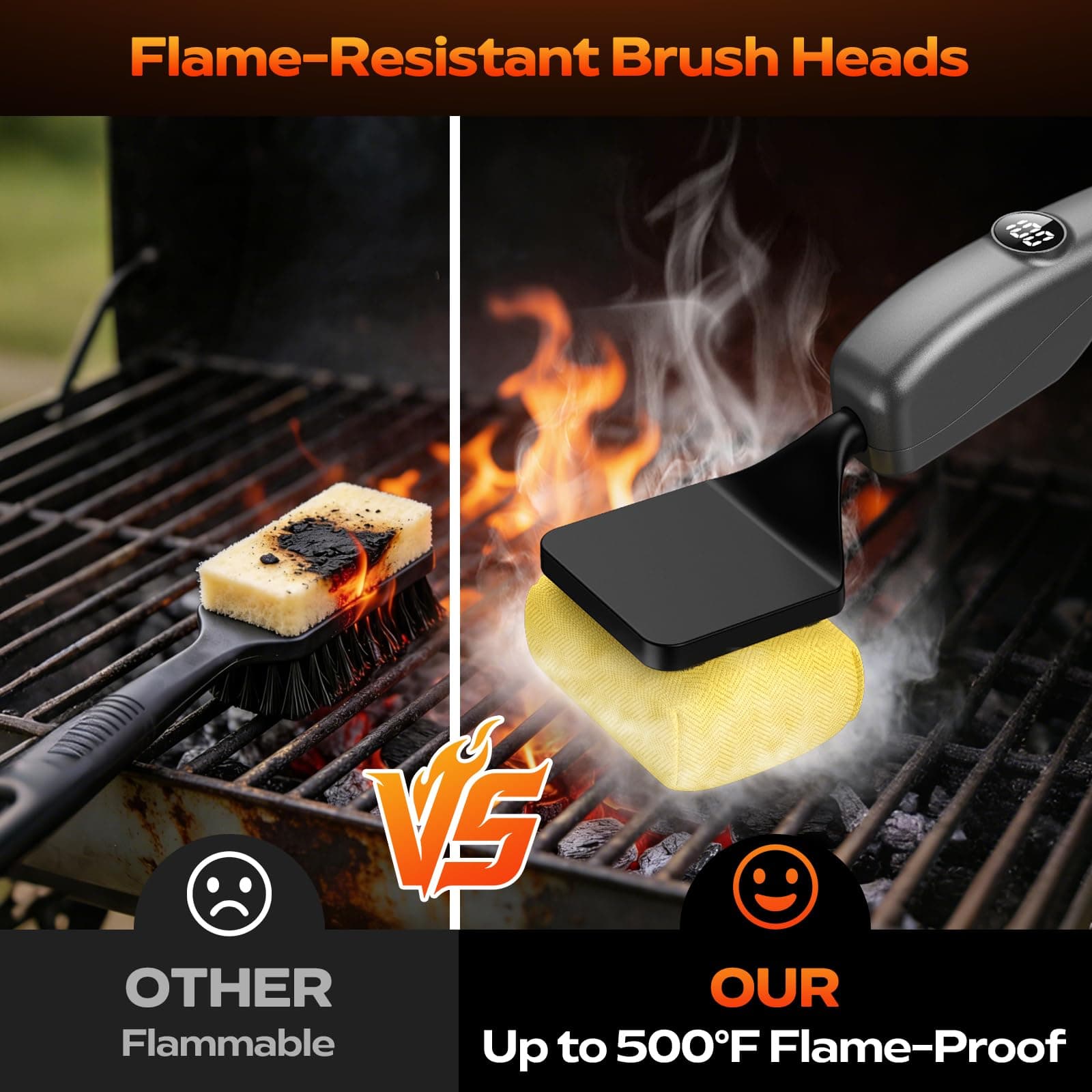 Reciprocating Electric Grill Brush, Fire-Resistant BBQ Grill Brush, Bristle-Free Grill Brush for Outdoor Grill, Grill Cleaner with 3 Heads, Grill Cleaning Brush with 3600 mAn, Silver, view 2