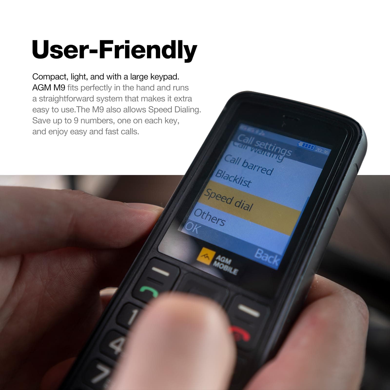 AGM M9 Rugged Feature Phone, 4G Basic Cell Phone, Simple Mobile Phone, Waterproof & Drop-Proof, Large Buttons, Large Fonts, Speed Dial, 3 Card Slots, FM Radio, Flashlight, 1200mAh, for T-Mobile ONLY, view 4