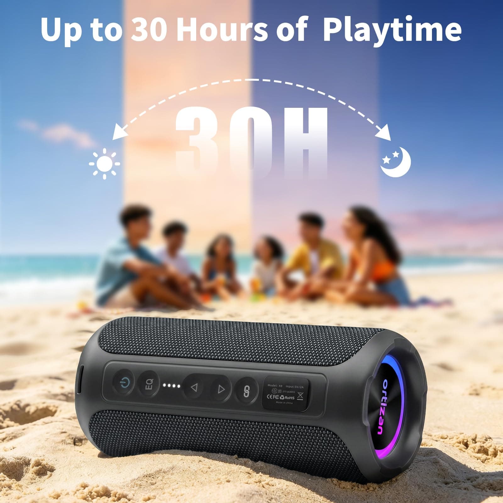 Ortizan Portable Bluetooth Speaker Wireless (2nd Gen), 40W Loud Sound and Deep Bass, 30 Hours Playtime, IPX7 Waterproof, TWS for 2 Speakers Pairing for Shower, Outdoor, Electronics Gift (Black), view 3