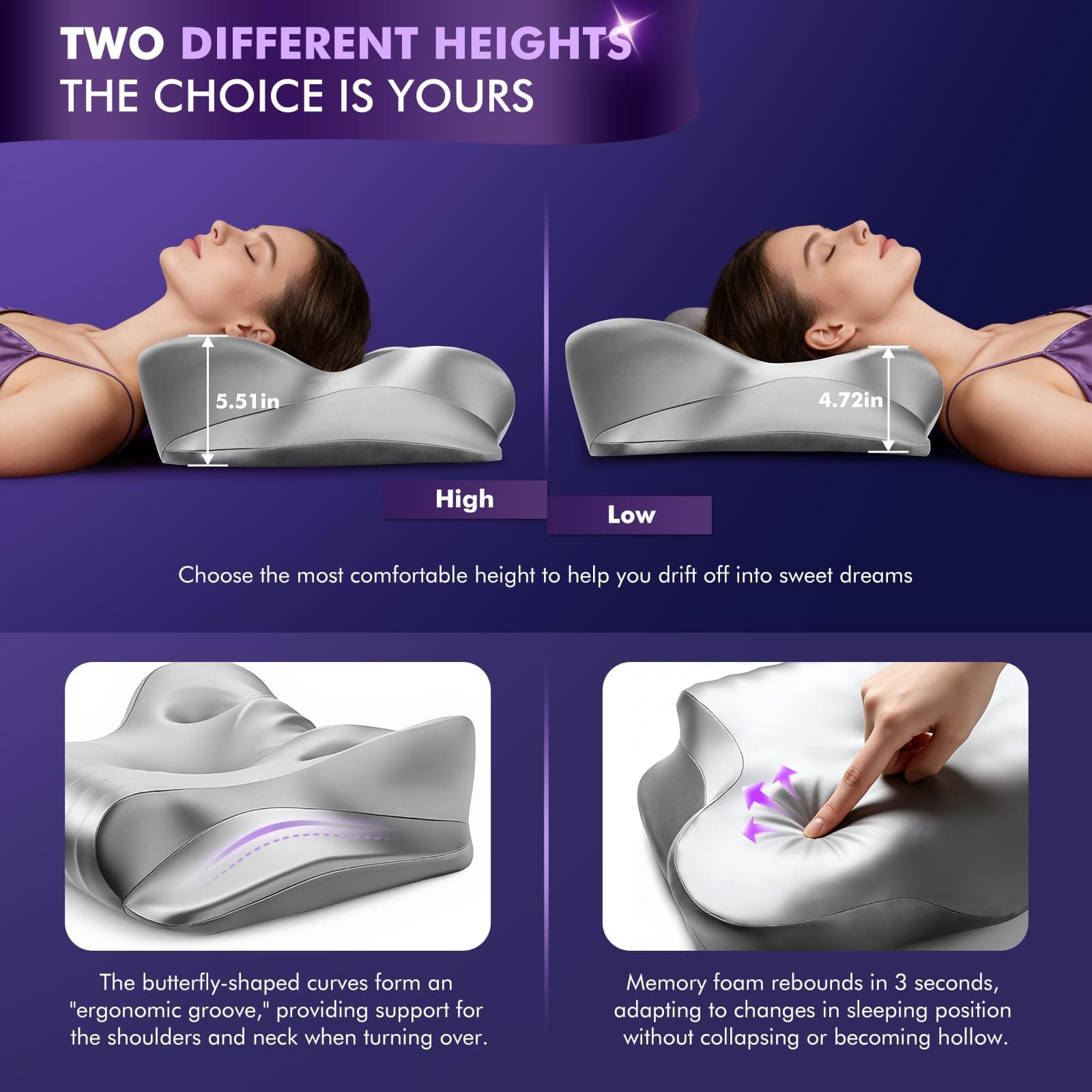 Dayme Orthopedic Memory Foam Pillows –Cooling Neck Pillow that Actually Cools,Cervical Support Pillow for Neck Pain Relief,Cervical Pillow for All Sleep Positions,Ergonomic Pillow,Cooling Pillow,Gray, view 4