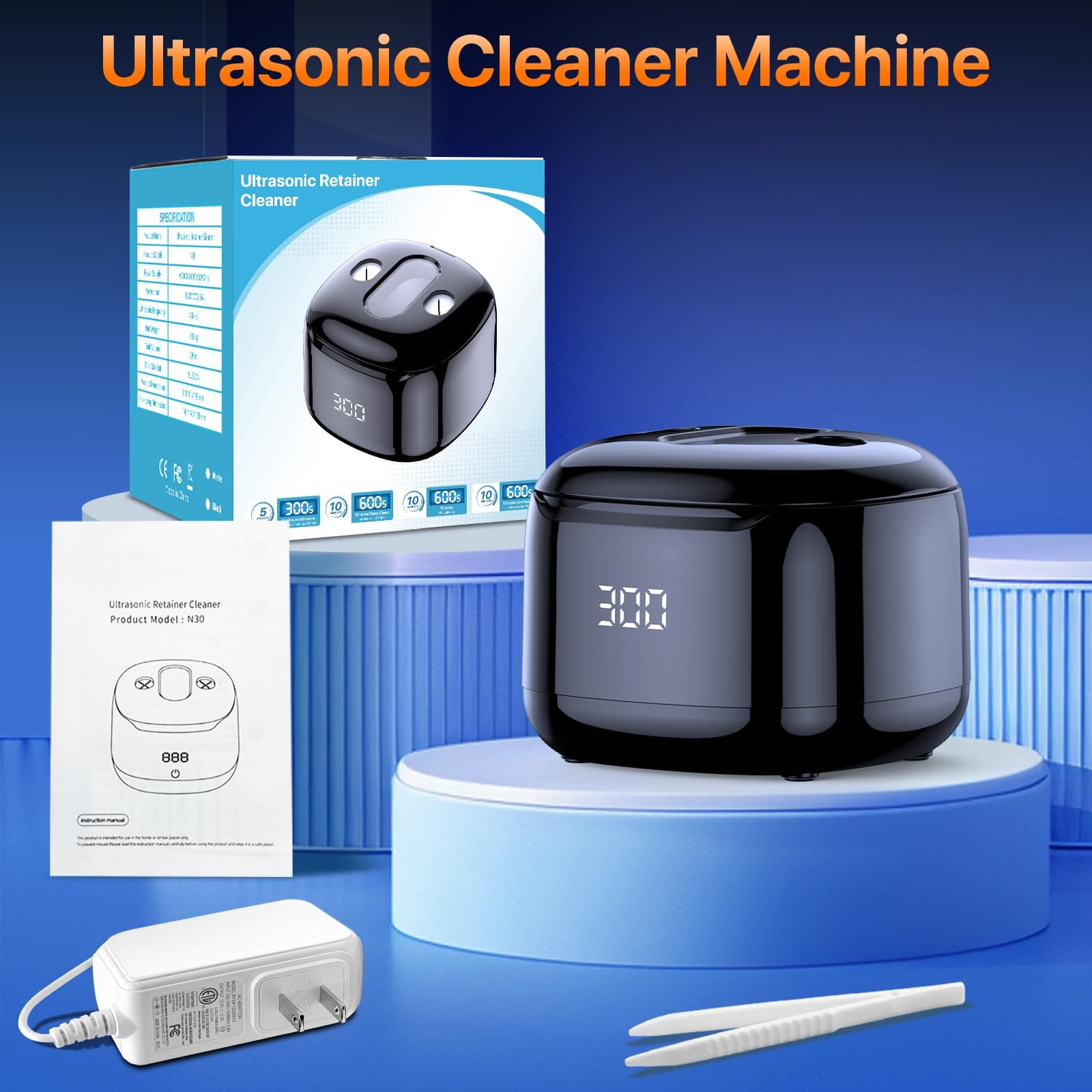 Ultrasonic Retainer Cleaner Machine, 49KHz 220ML Dental Cleaning Pod with Digital Timer, Deep Cleaning Ultrasonic Dentures Cleaner for Night Guards, Braces, Aligner, Toothbrush, Jewelry Black, view 8
