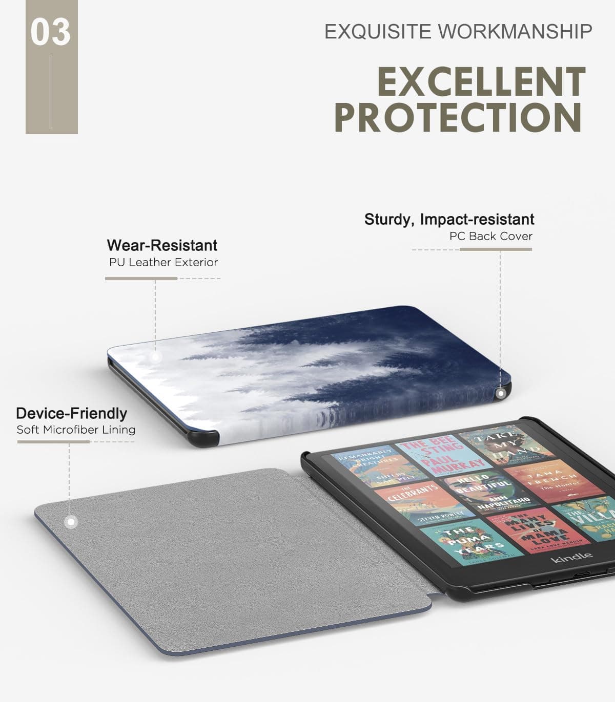 Moko Case for 7" Kindle Paperwhite 12th Gen 2024/Colorsoft,Gray Forest, view 4