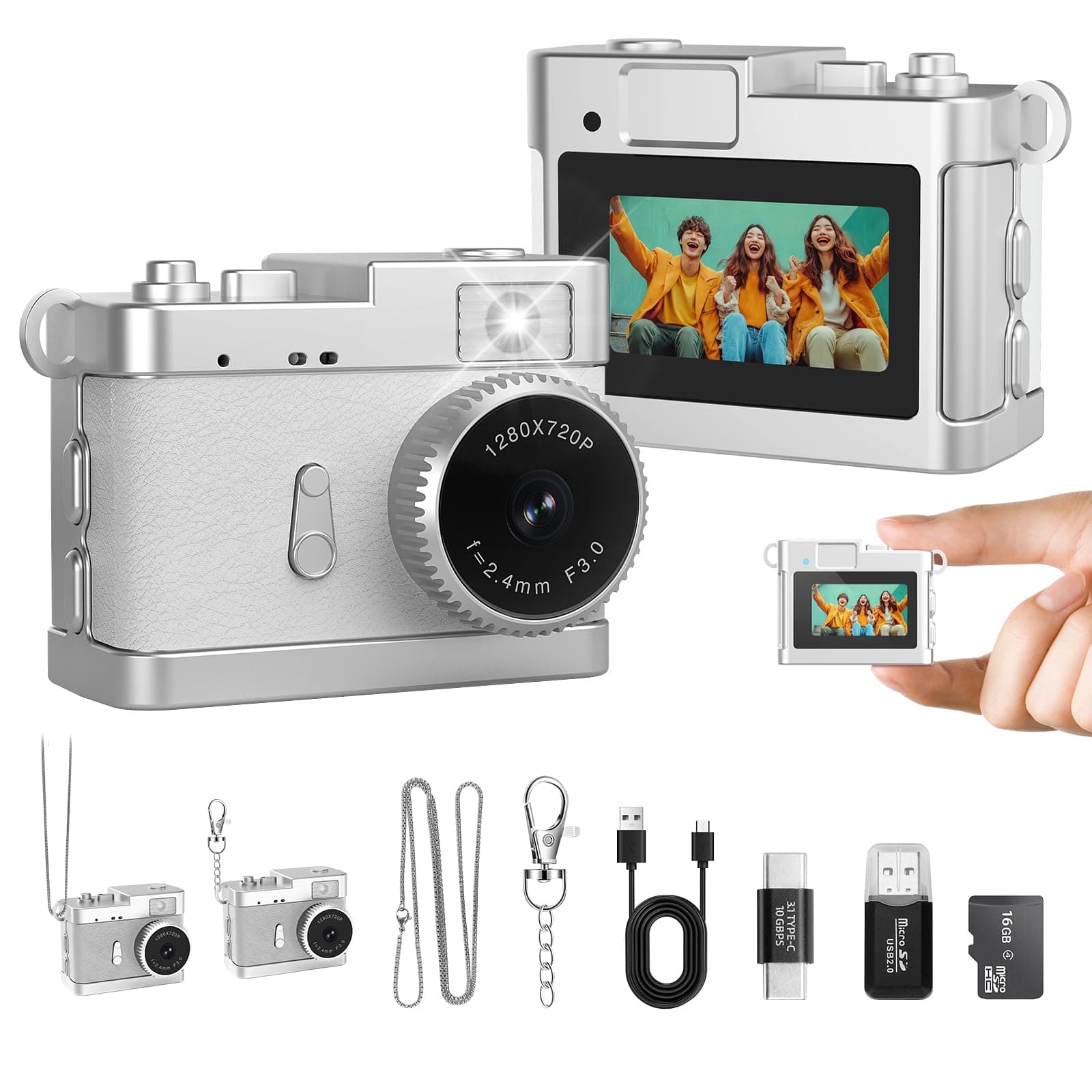 Keychain Camera, 16GB Mini Digital Camera with Built-in Flash & Retro Filters, 2MP Pocket Mini Camera with Video Recorder for Travel, Party, Vlog, Bag Charm, Birthday Gifts for Kids & Friends (White), TickClip Clip verdict