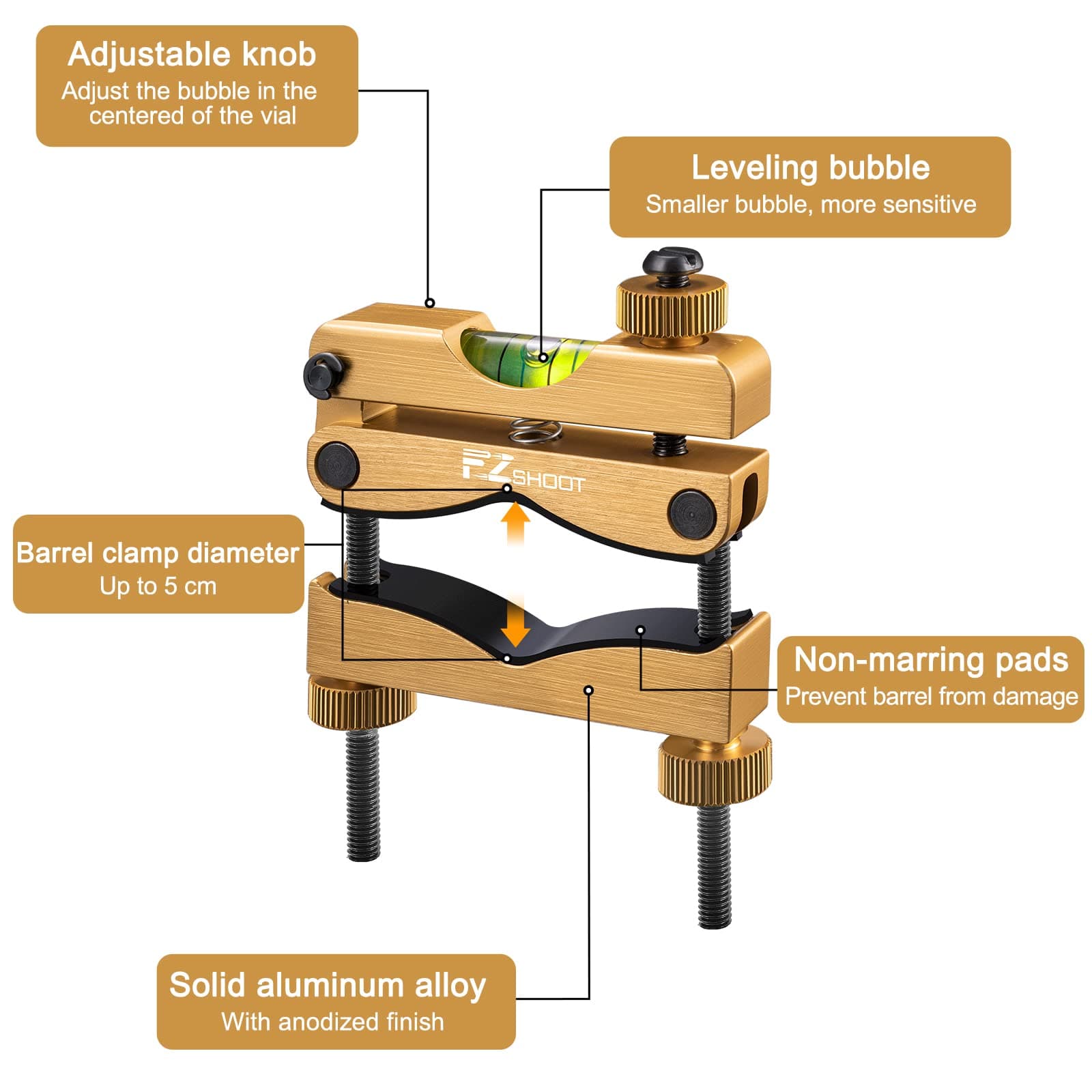 EZshoot Scope Leveling Kit with Precision Bubble and Magnetic Levels Gold, view 2