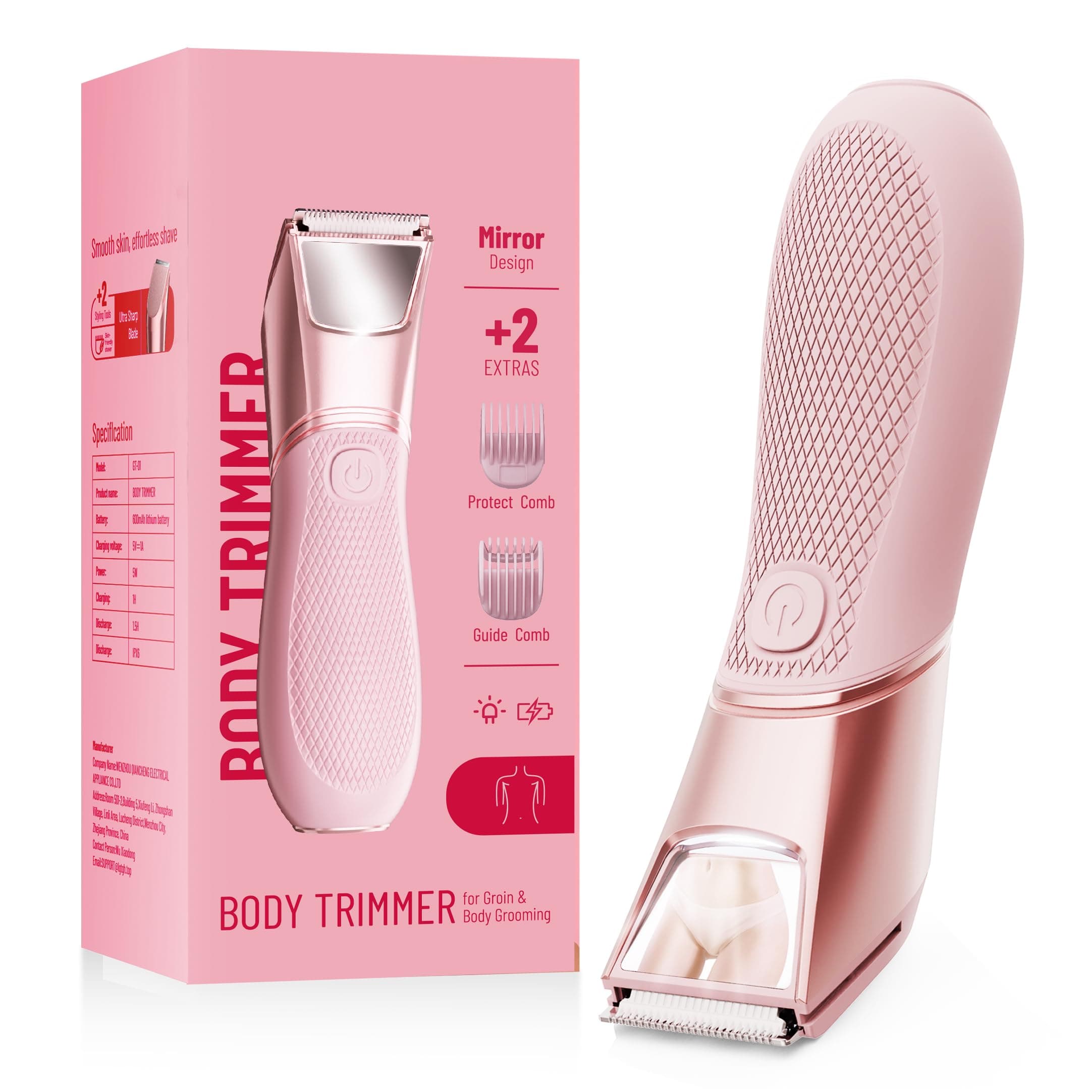 Rechargeable Bikini Trimmer for Women:Body Groomer with Mirror & LED Light for Shower Travel - IPX7 Waterproof Pubic Hair Razor, Ceramic Blades, Electric Shaver - Baby Pink, TickClip Clip verdict