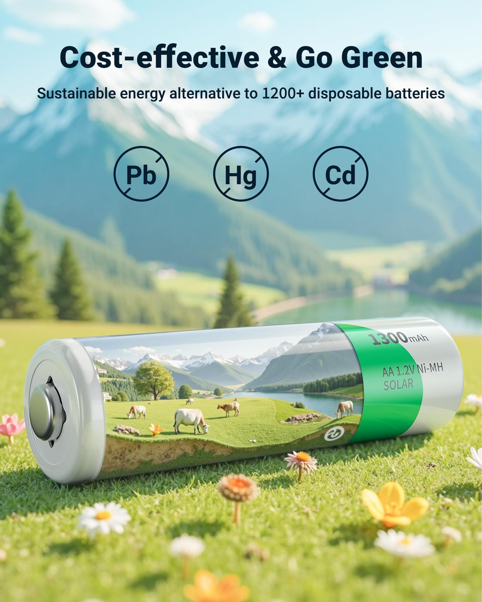 EBL Solar AA Battery Rechargeable Batteries for Solar Lights, 12 Pack, view 6