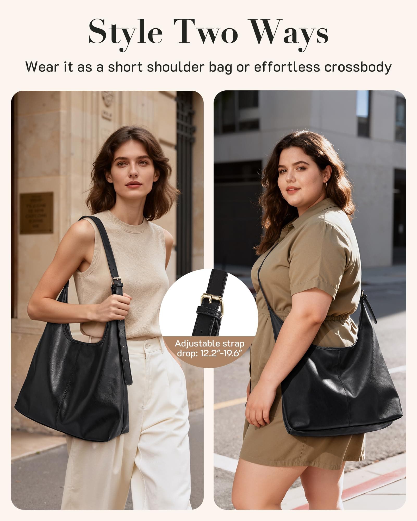 Missnine Hobo Bags Purses for Women, Soft Shoulder Bag Vegan Leather Tote Crossbody Purse Ladies Slouchy Handbag with Pouch, Coffee, view 4