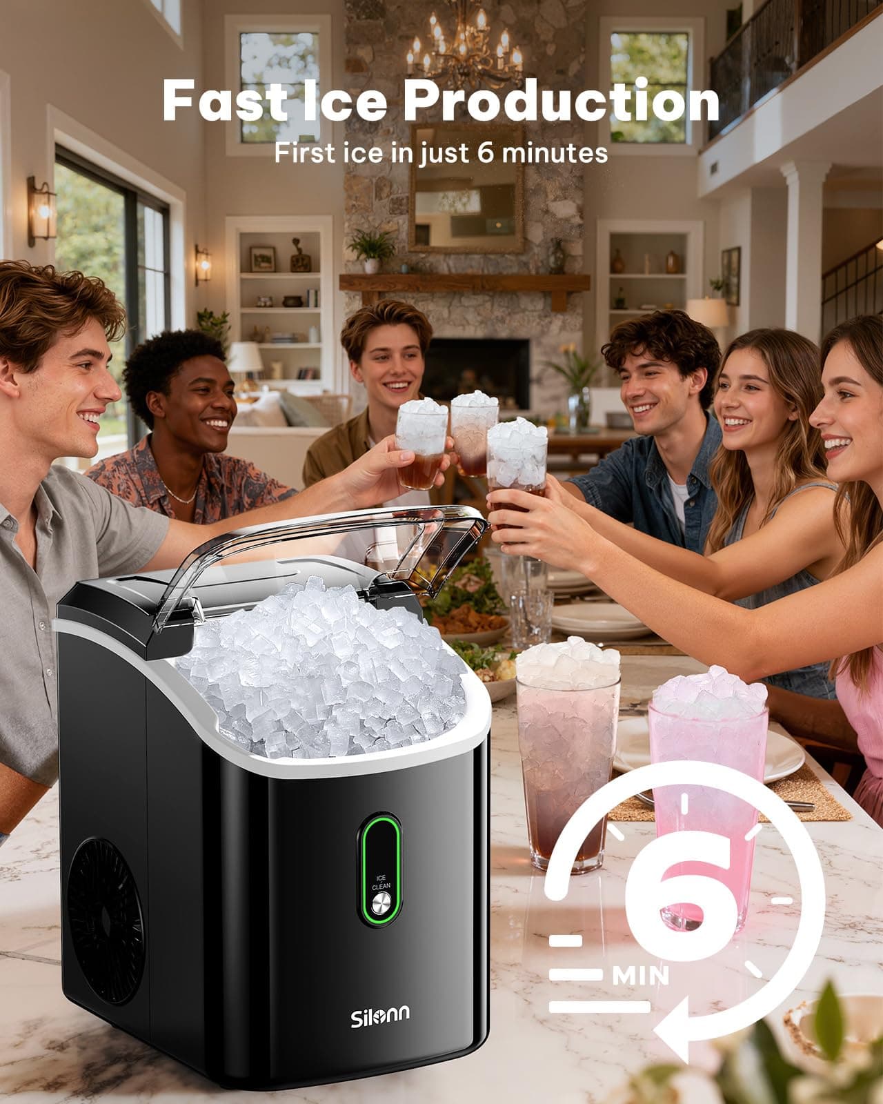 Silonn Nugget Ice Maker Countertop - 36lbs 24H Chewable Pellet Sonic Ice, view 5