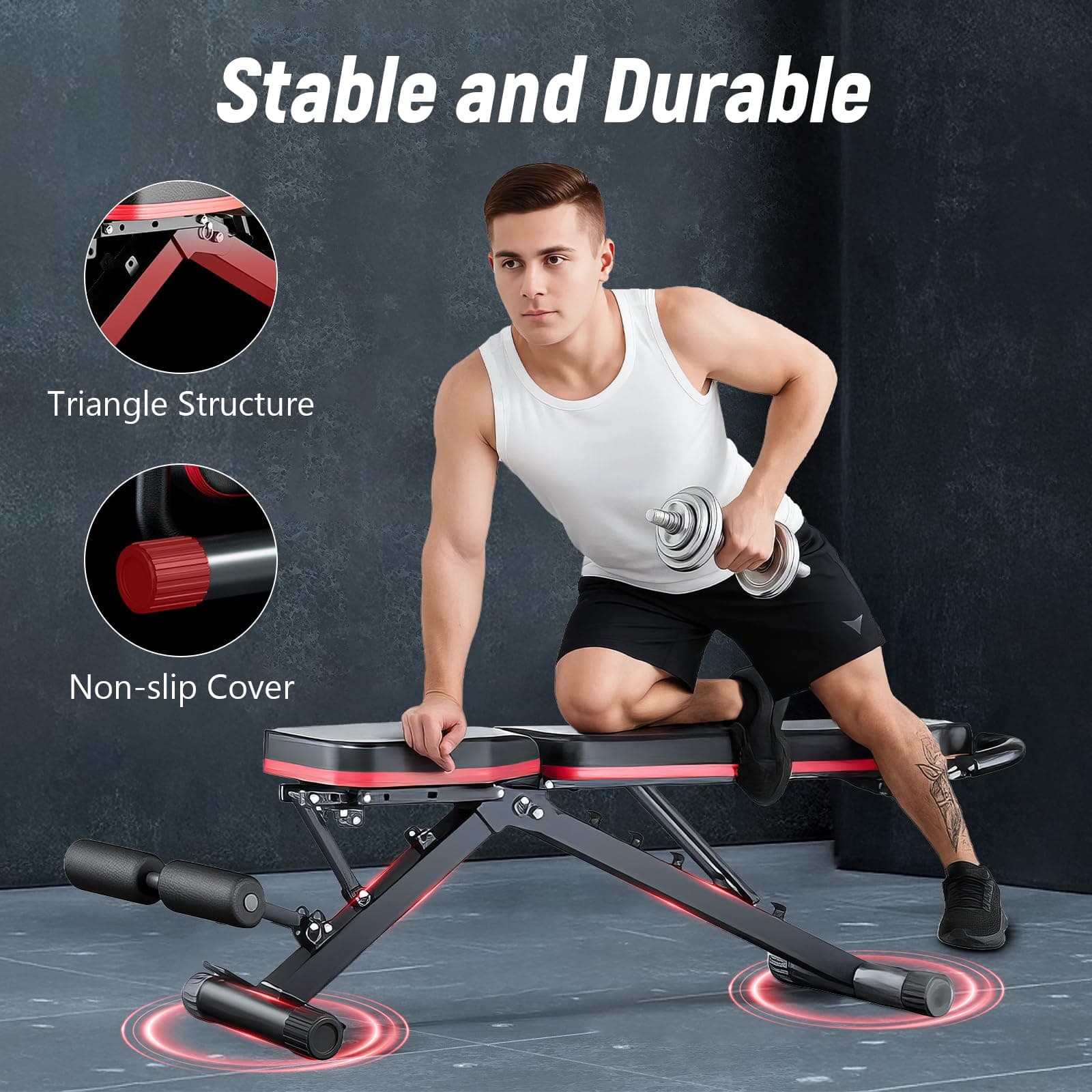 2026 Adjustable Weight Bench - 1000LBS Foldable Bench Press Workout Bench for Home Gym, Roman Chair & Incline Decline Flat Sit Up, Heavy Duty Full Body Dumbbell Fitness Bench, view 5