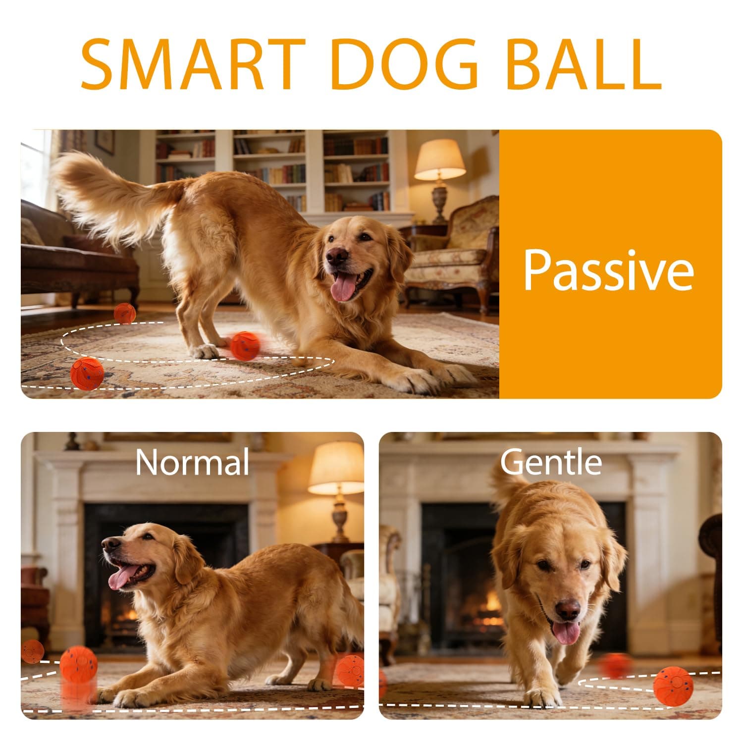 ZEUZPET Interactive Pet Toy Ball - Bouncy, Flexible & Durable, Self-Rolling for Indoor Play, IPX7 Waterproof, Active Rolling Ball for Medium Dogs (Orange), view 4