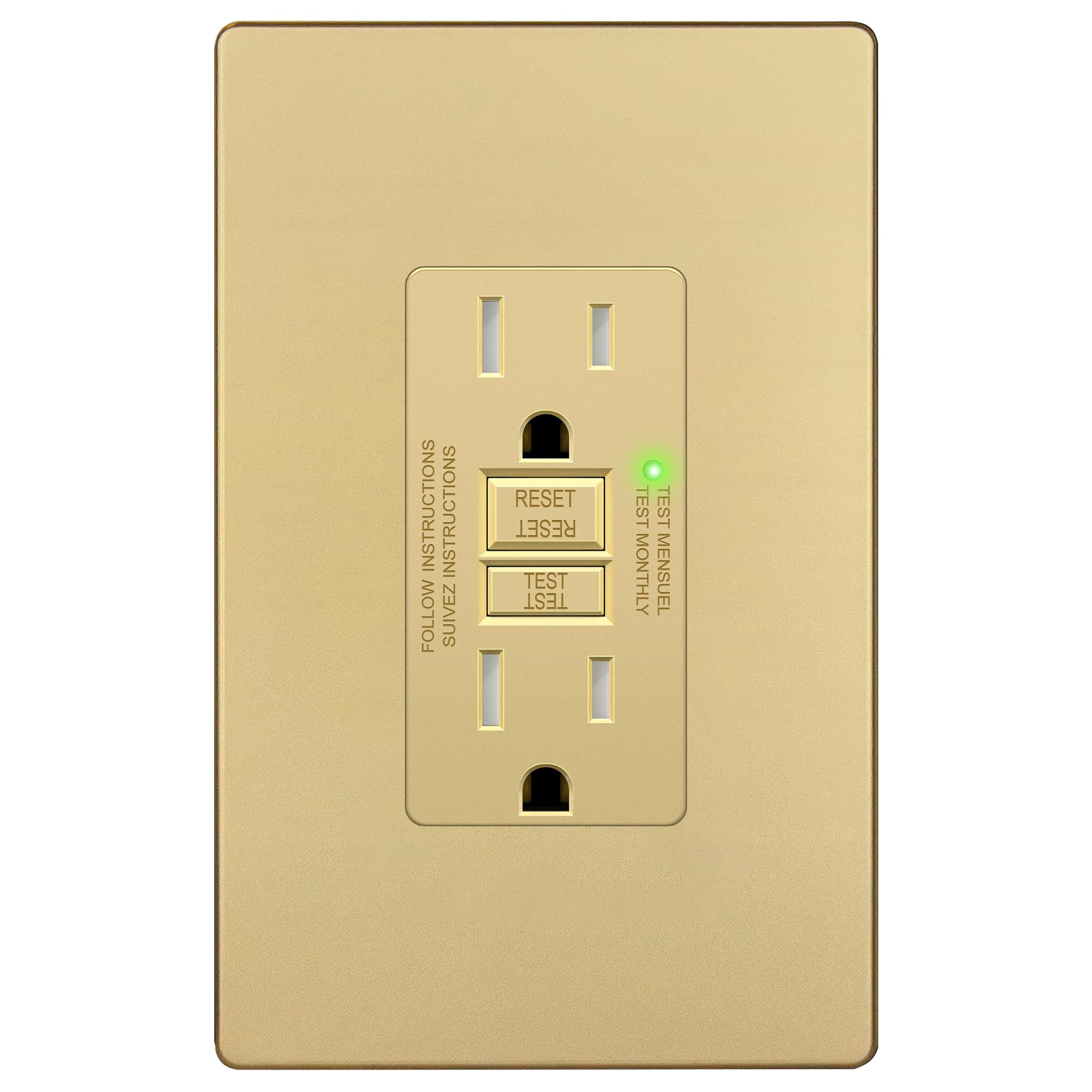 LIDER 15A GFCI Outlet, GFI Receptacle, Self-Test, ETL Listed, Matte Gold, TickClip Clip verdict